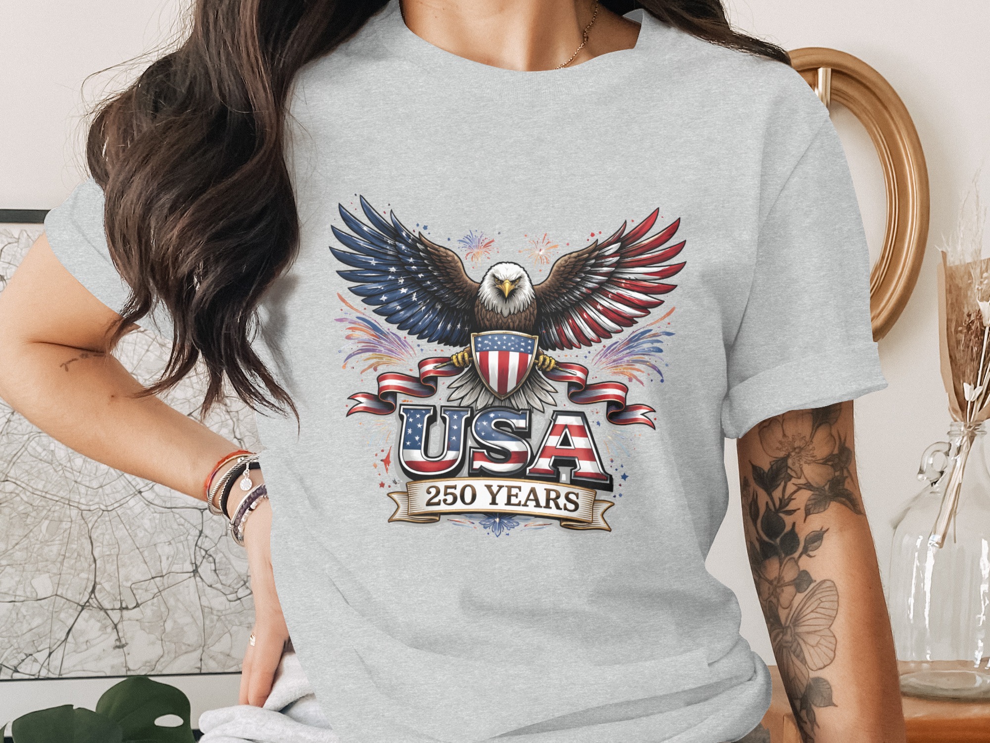 USA 250 Years Patriotic Eagle T-Shirt, American Flag Bald Eagle Tee, Fourth of July Commemorative Gift, Veterans Day Shirt