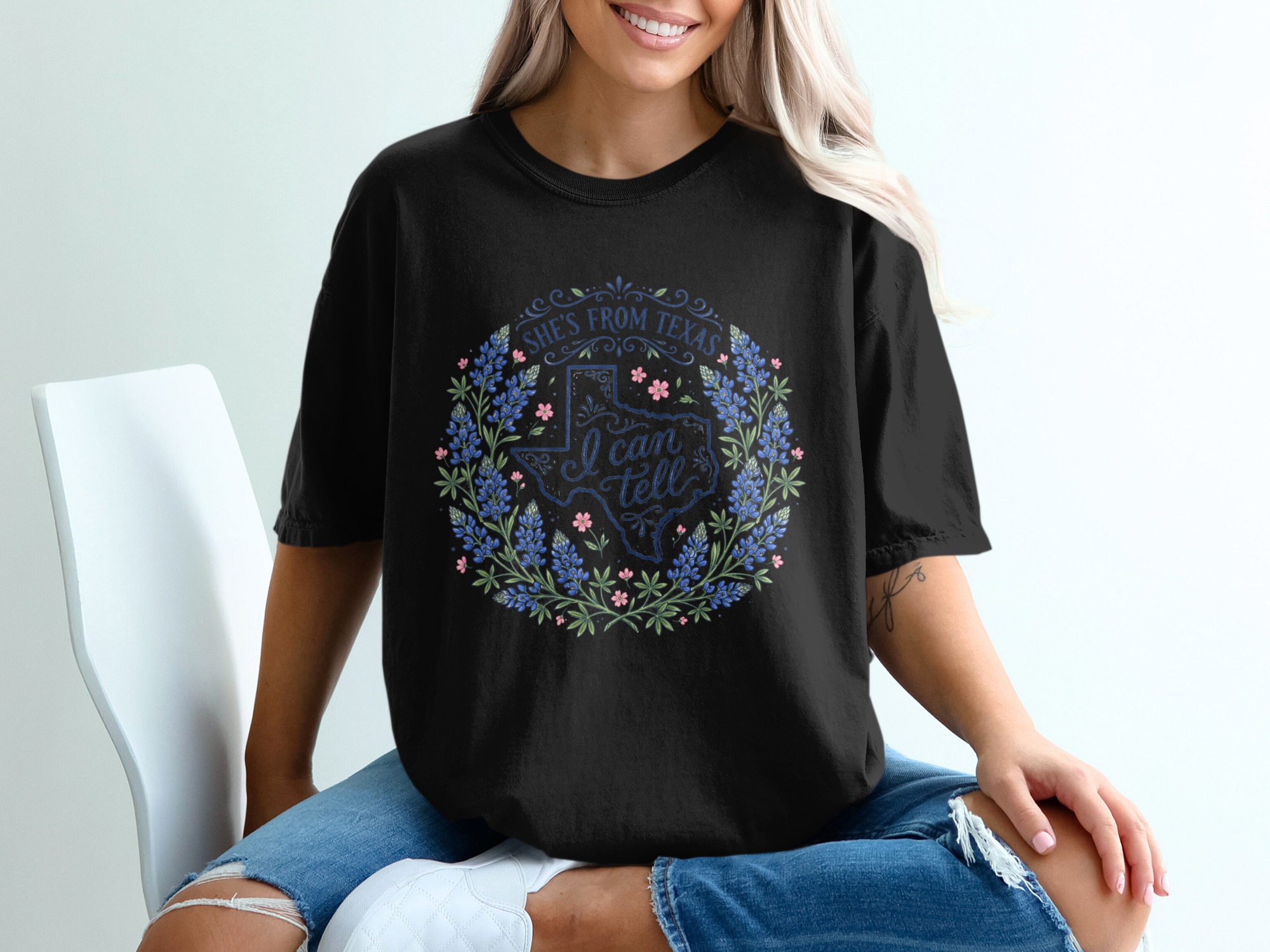 She's From Texas T-Shirt, Texas Bluebonnet Tee, Texas Girl Shirt, State Pride Apparel, Botanical Texas Gift - Image 8