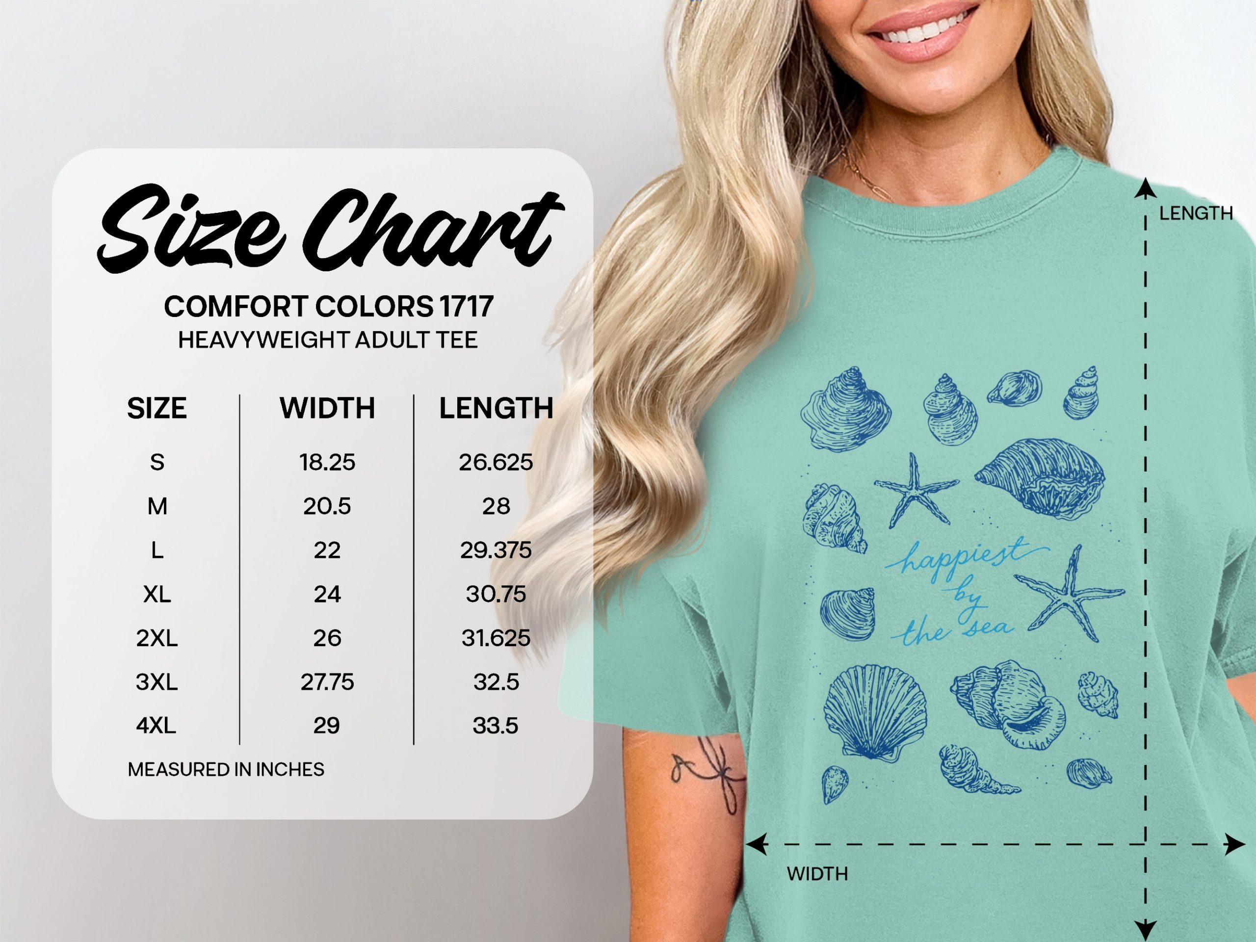 Happiest By The Sea Seashell T-Shirt, Comfort Colors Beach Lover Tee, Ocean Life Starfish Vacation Shirt, Coastal Gift for Her - Image 4