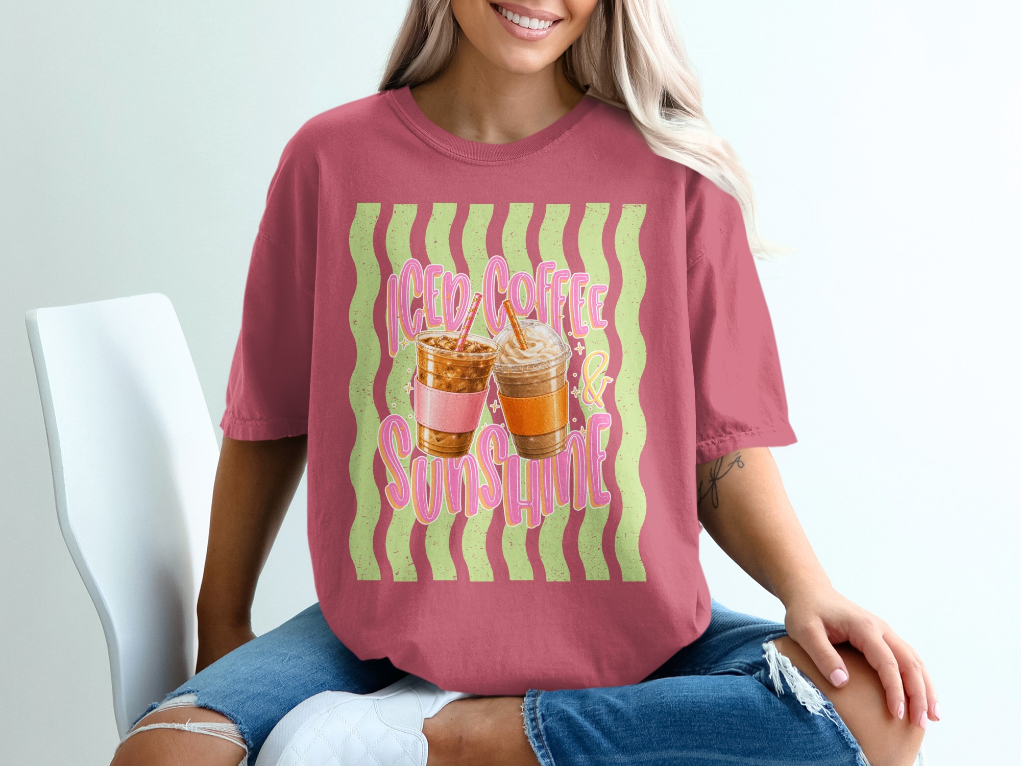 Comfort Colors® Iced Coffee Sunshine T-Shirt, Coffee Lover Tee, Summer Vibes Shirt, Cute Graphic Tee for Her, Positive Aesthetic Top - Image 15