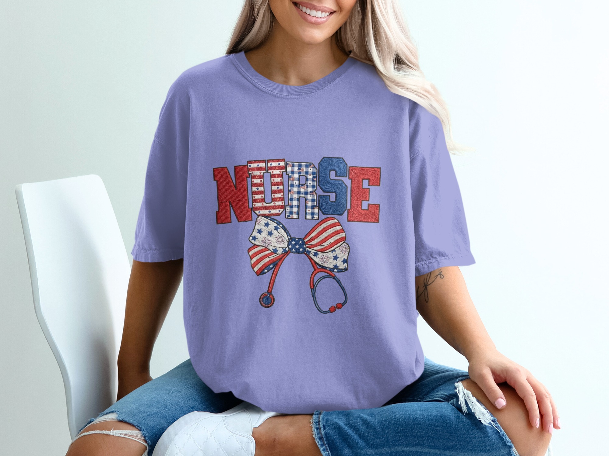 Comfort Colors® Patriotic Nurse T-Shirt, American Flag Nurse Tee, RN Gift, Stethoscope Shirt, Healthcare Hero, 4th of July, Nurse Graduation - Image 18