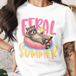 Feral Summer Raccoon T-Shirt, Funny Animal Lover Tee, Vacation Mode Shirt, Unbothered Raccoon Gift for Her, Cute Graphic Top