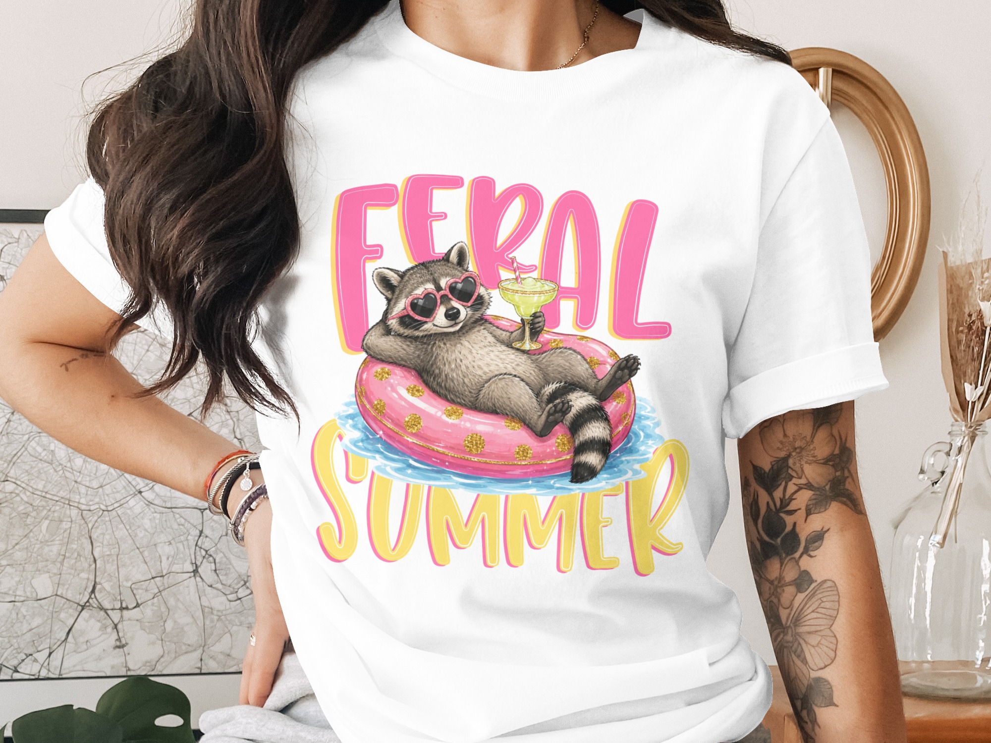 Feral Summer Raccoon T-Shirt, Funny Animal Lover Tee, Vacation Mode Shirt, Unbothered Raccoon Gift for Her, Cute Graphic Top