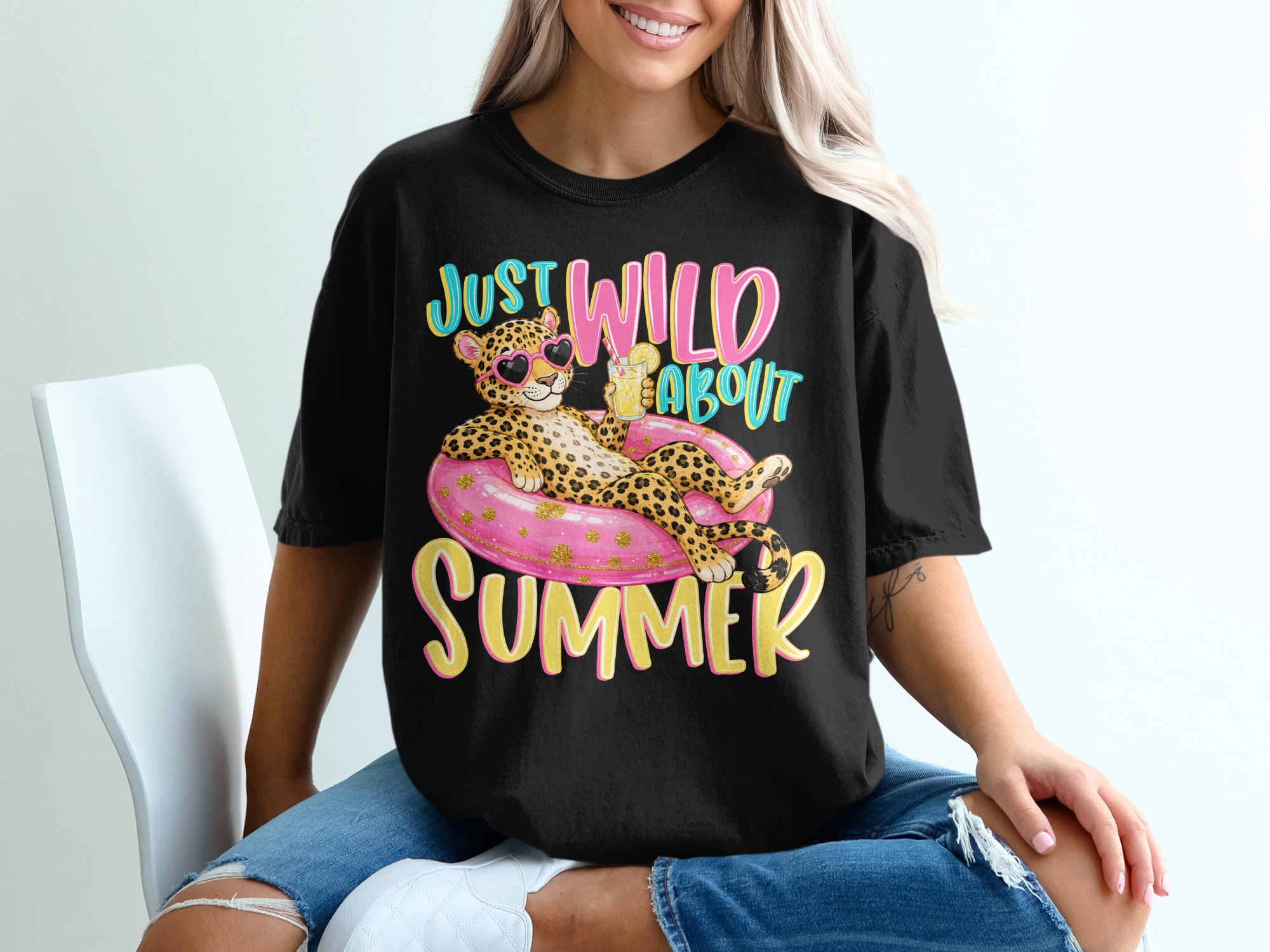 Just Wild About Summer T-Shirt, Cute Leopard Print Vacation Tee, Fun Cheetah Pool Float Shirt, Y2K Summer Vibes Gift for Her - Image 8