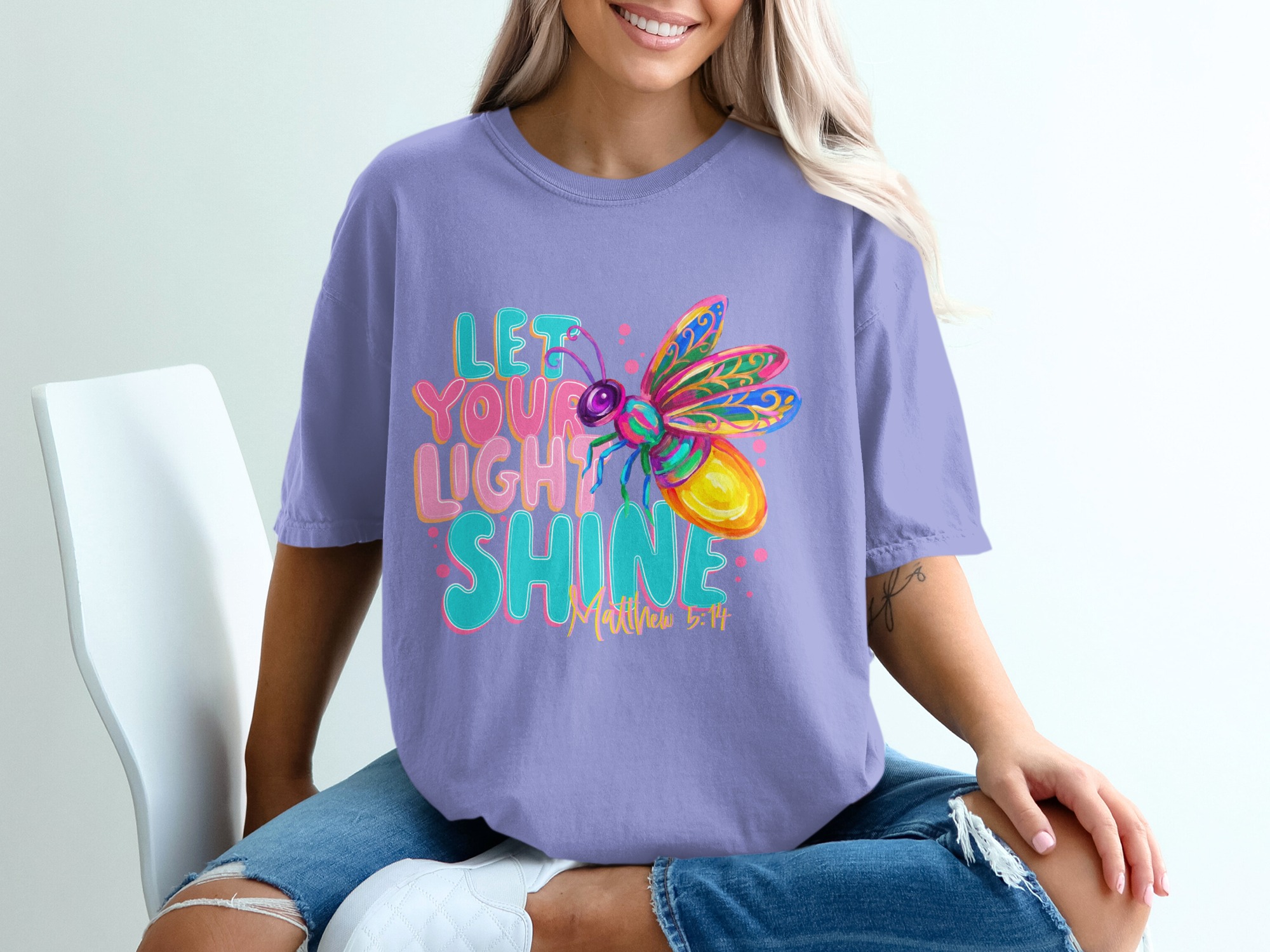 Let Your Light Shine T-Shirt, Matthew 5:14 Firefly Christian Tee, Inspirational Faith Religious Scripture Gift, Colorful Women's Top - Image 18