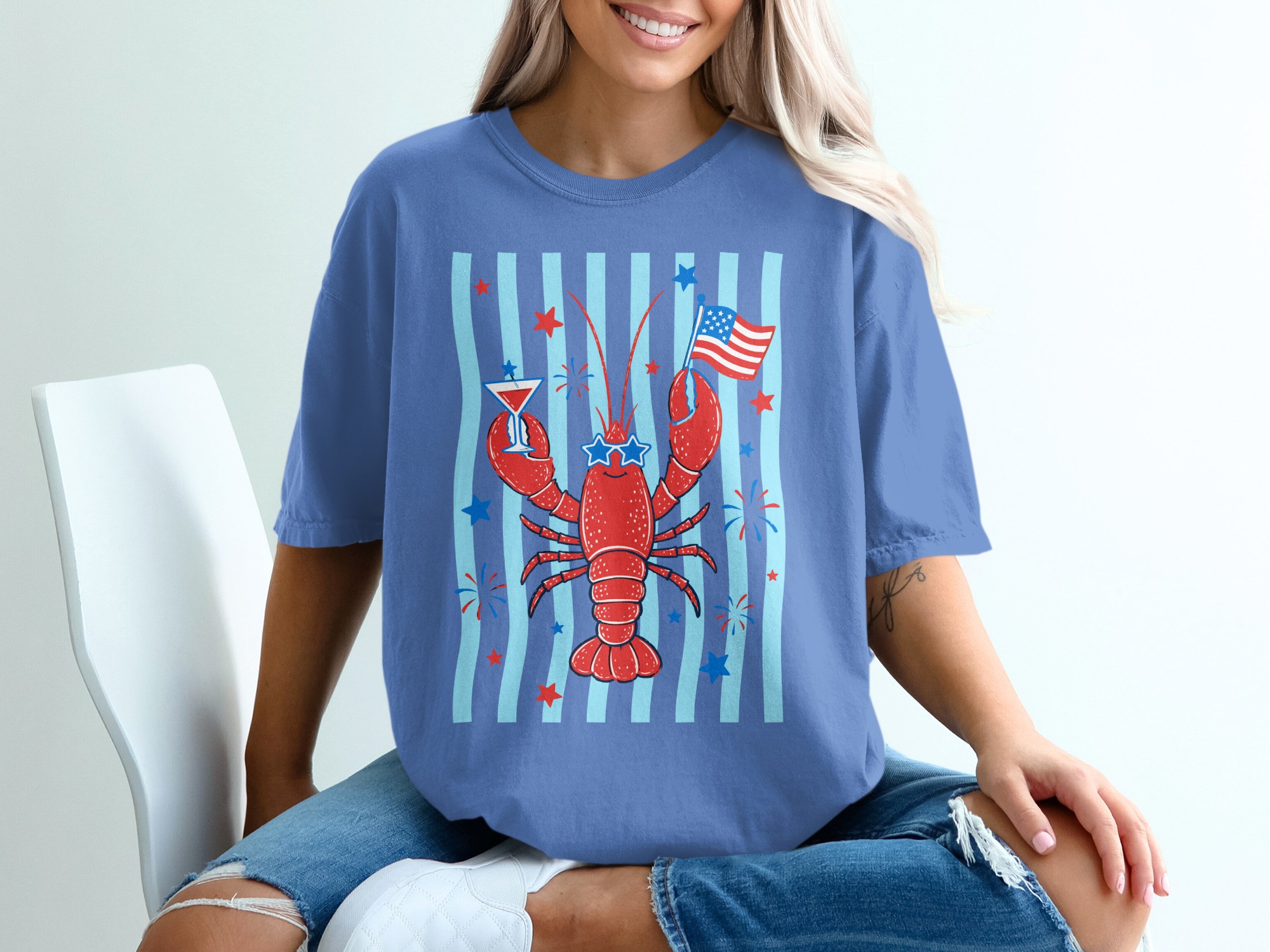 Comfort Colors® Patriotic Lobster T-Shirt, Funny 4th of July Tee, Summer Coastal Vacation Shirt, USA Flag Lobster Party Top - Image 20