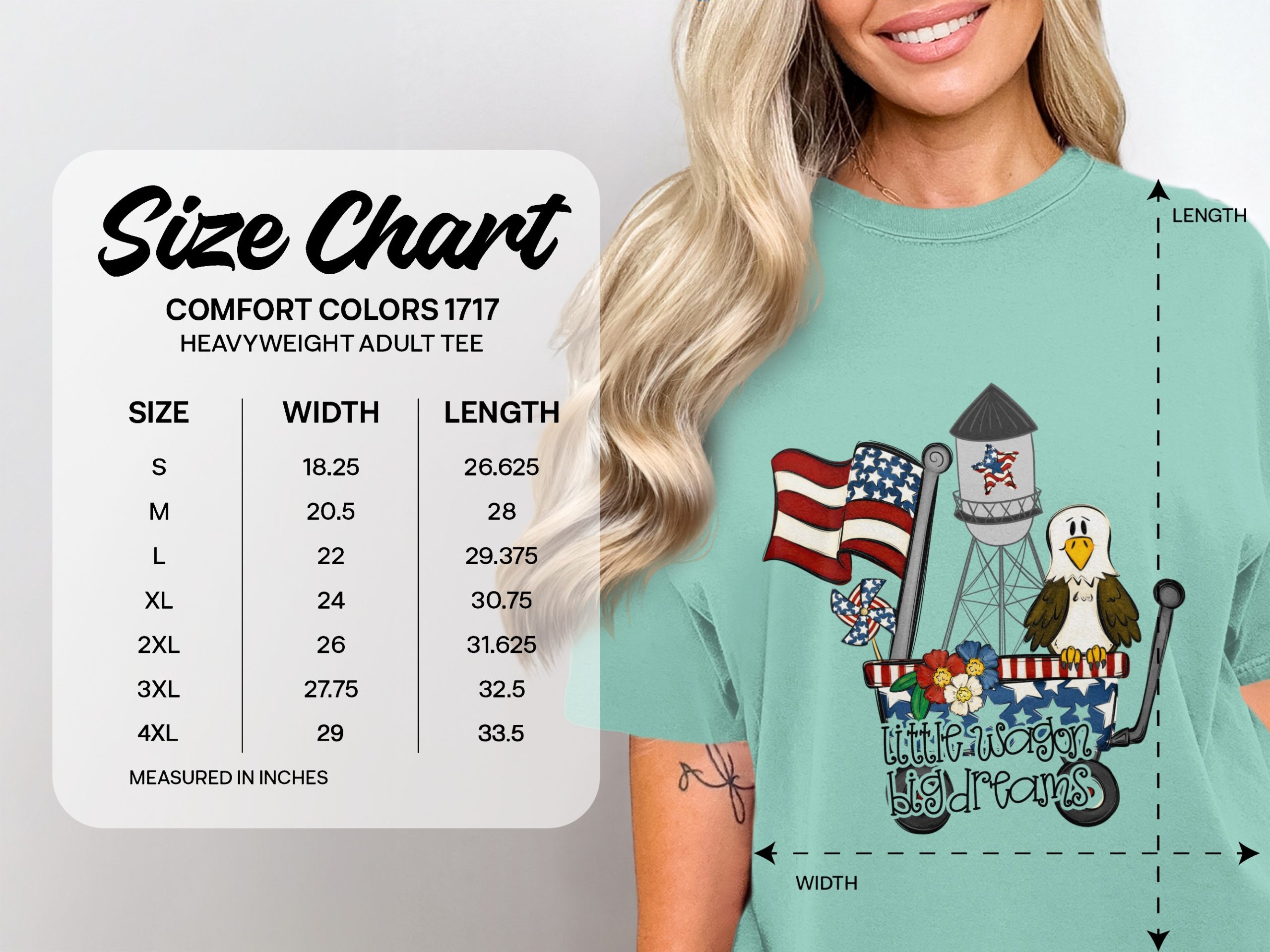Patriotic T-Shirt Americana Eagle Flag Design, Little Wagon Big Dreams Tee, 4th of July Outfit, Memorial Day Gift for Her - Image 5