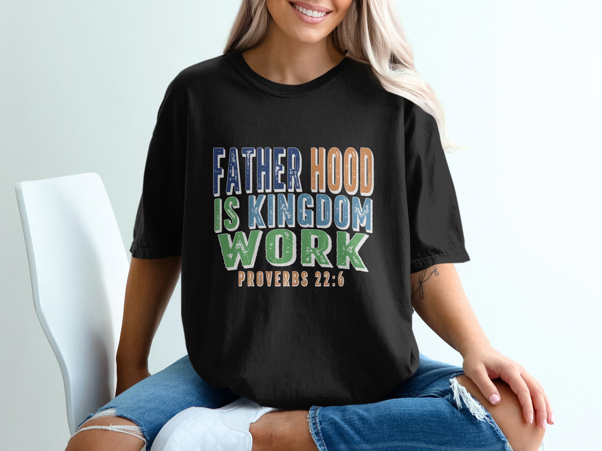 Fatherhood Is Kingdom Work T-Shirt, Christian Dad Shirt, Proverbs 22:6 Faith Based Tee, Godly Father Gift, Religious Dad Apparel, Vintage - Image 5