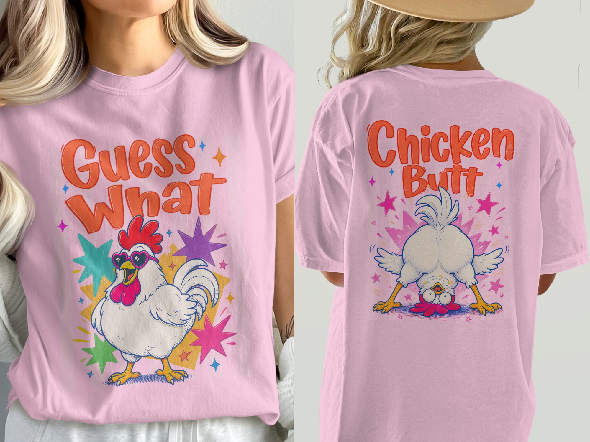 Funny Chicken Butt T-Shirt, Comfort Colors 1717®, Guess What Graphic Tee, Rooster Shirt, Front and Back Design, Farm Humor Gift - Image 3
