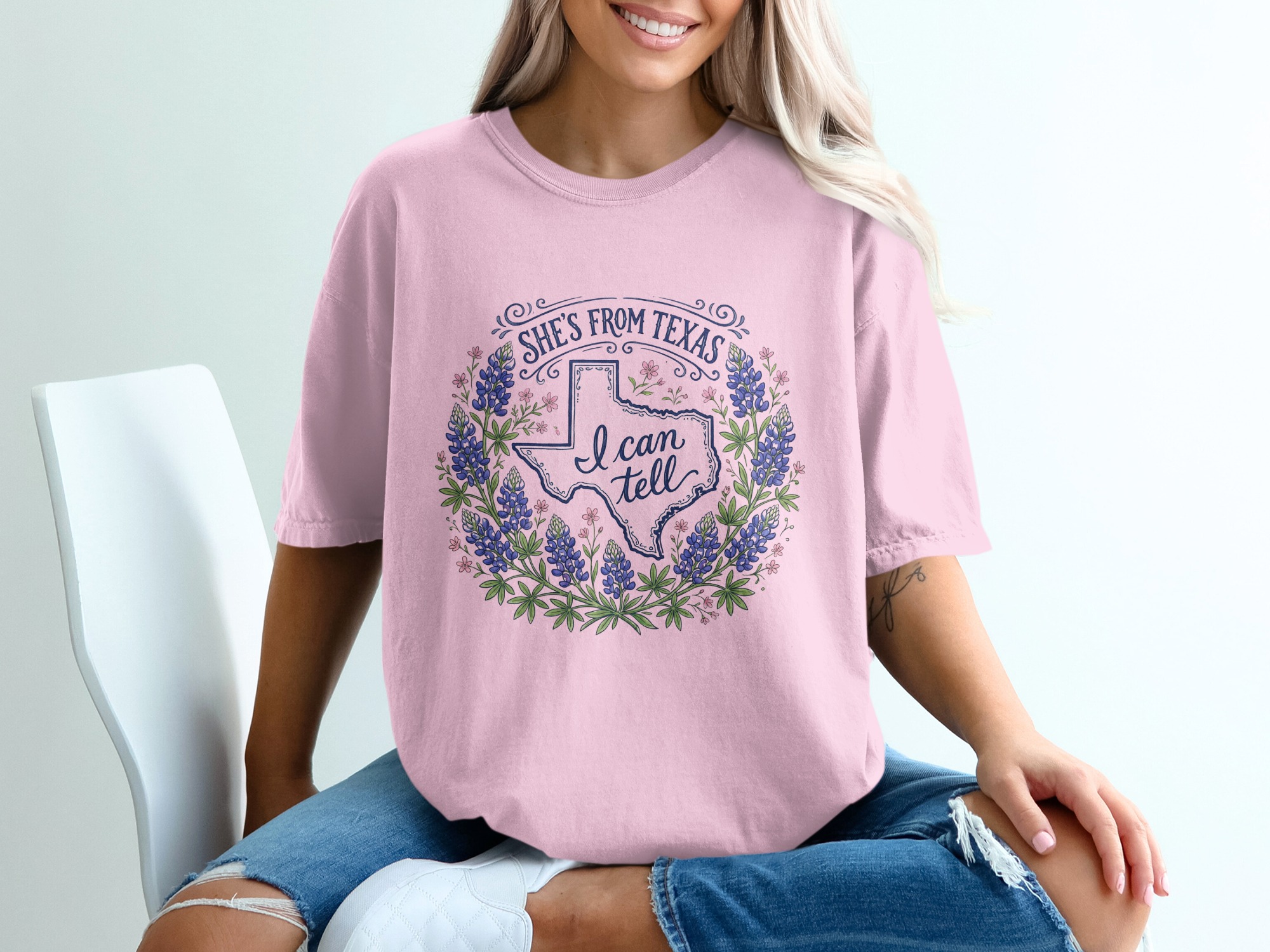 Texas Bluebonnet T-Shirt, She's From Texas I Can Tell Shirt, State Outline Floral Tee, Texas Pride Gift for Her - Image 17