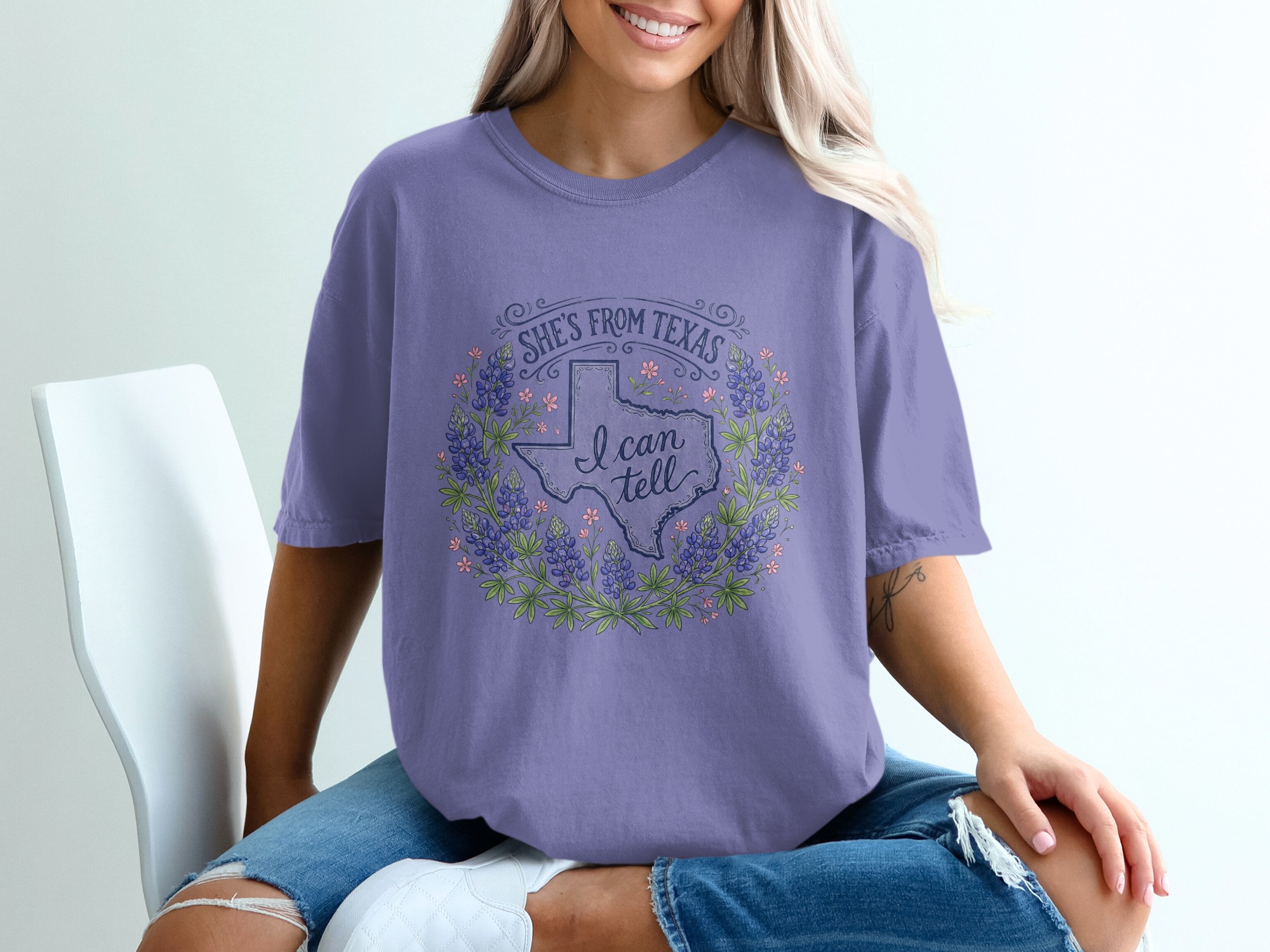 Texas Bluebonnet T-Shirt, She's From Texas I Can Tell Shirt, State Outline Floral Tee, Texas Pride Gift for Her - Image 13