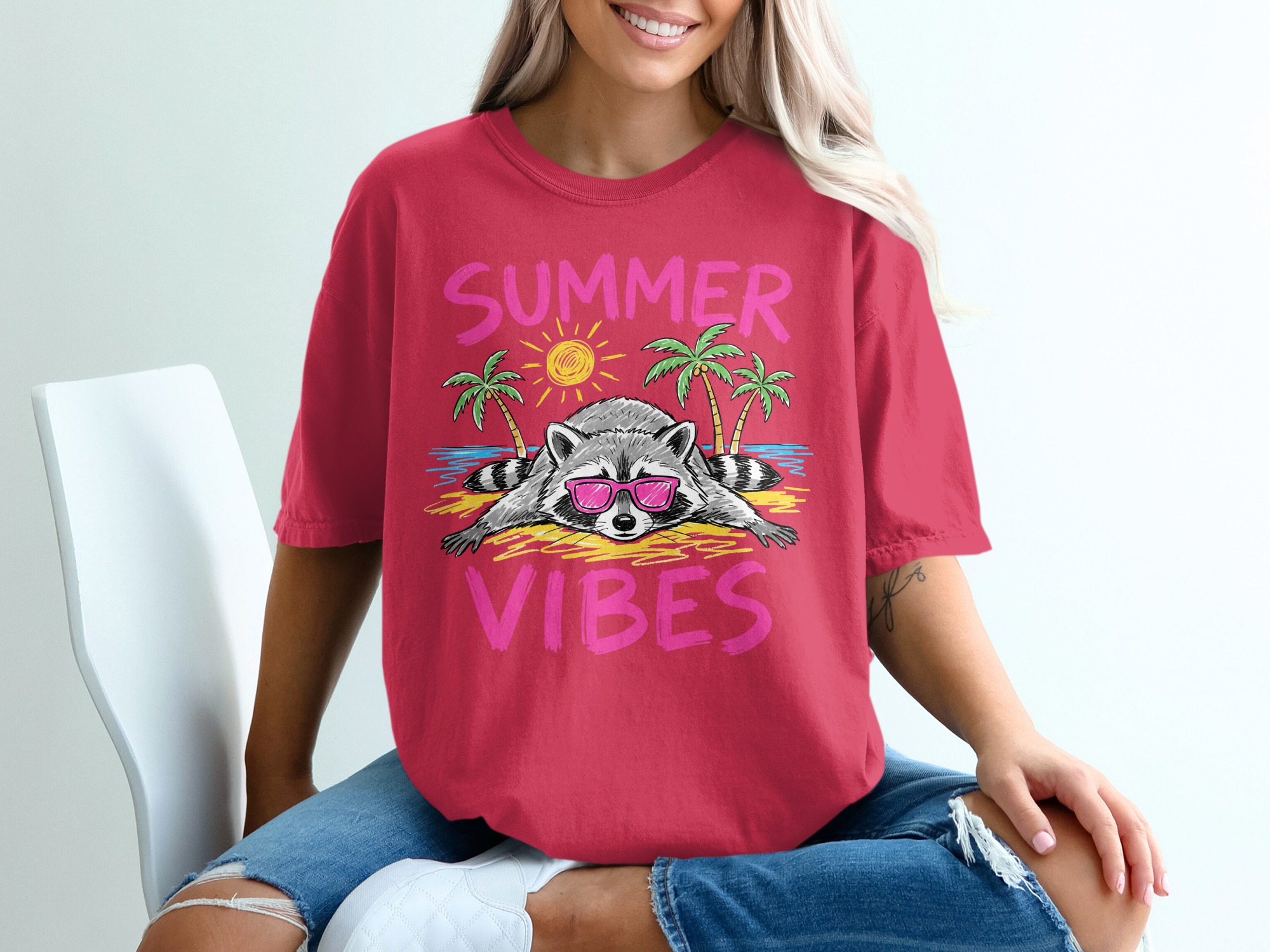 Comfort Colors® Summer Vibes Raccoon T-Shirt, Beach Vacation Tee, Relaxed Animal Lover Shirt, Fun Summer Graphic Top - Image 14