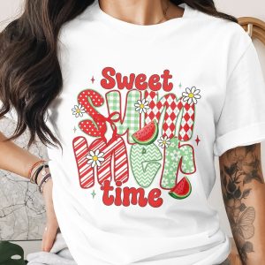 Sweet Summertime T-Shirt, Retro Summer Vacation Tee, Groovy Daisy Watermelon Shirt, Cheerful Cute Summer Time Apparel Gift for Her & Friend