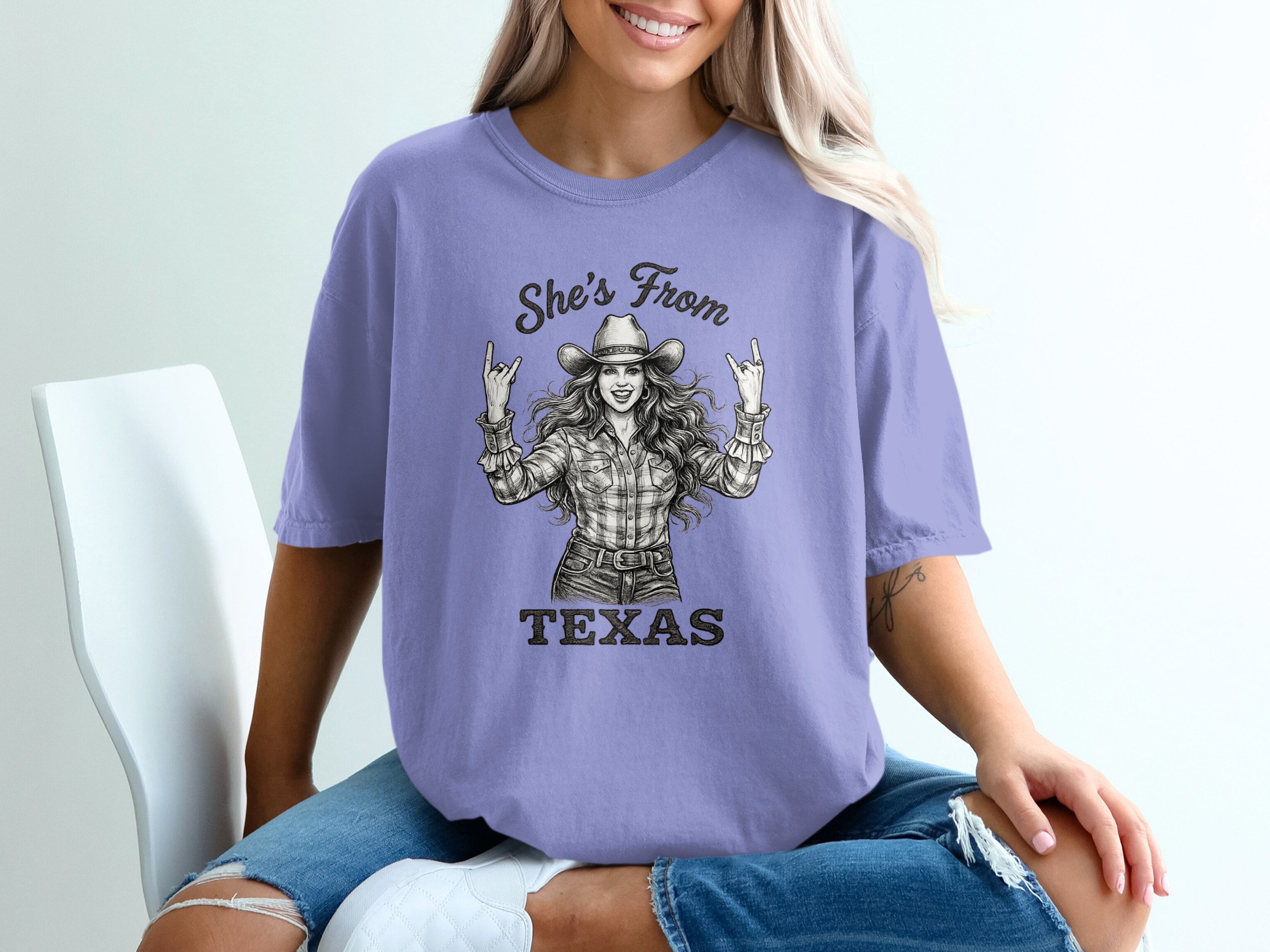 Texas Girl T-Shirt | She's From Texas Rock & Roll Cowgirl Tee | Southern Pride Western Graphic T-Shirt for Women | Texas Gift - Image 18