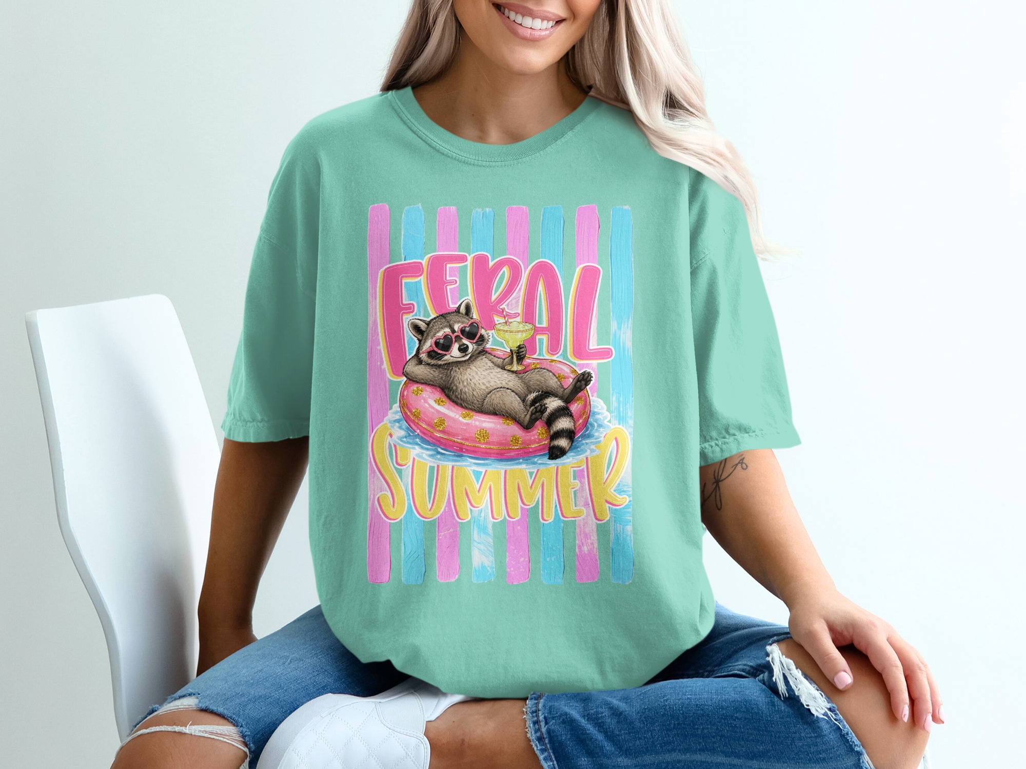 Comfort Colors ® Feral Summer Raccoon T-Shirt, Funny Margarita Raccoon Tee, Summer Vacation Animal Lover Gift, Quirky Beachy Shirt for Her - Image 10