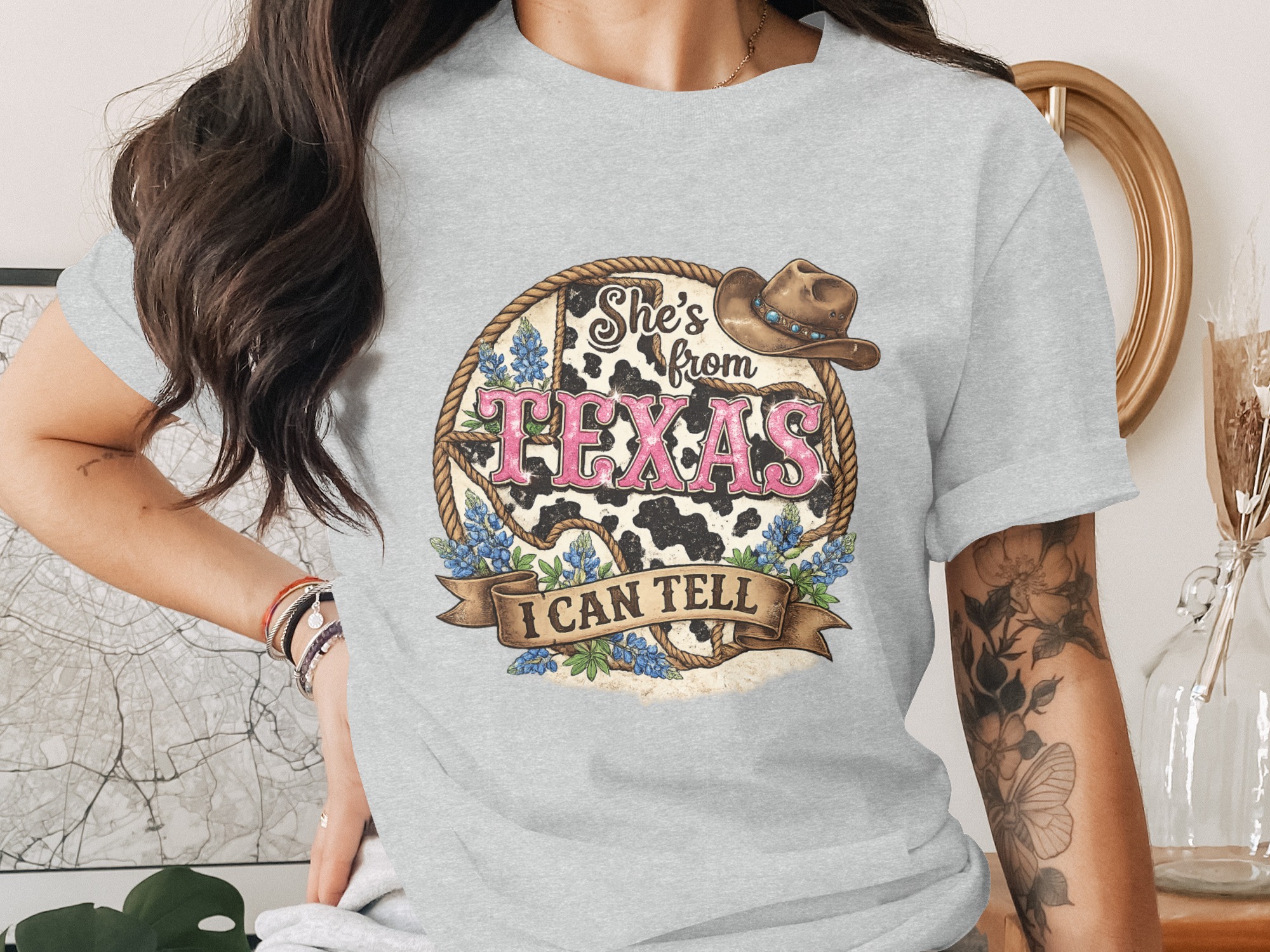 She's From Texas T-Shirt, Texas Pride Cowgirl Tee, Southern Women's Graphic Shirt, Bluebonnet Western Style Gift for Her - Image 2