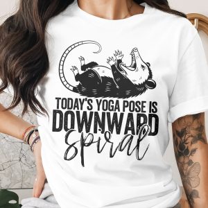 Downward Spiral Opossum Yoga Pose T-Shirt Funny Sarcastic Opossum Shirt Play Dead Tee Dark Humor Anti Yoga Gift for Her Him Trending Meme