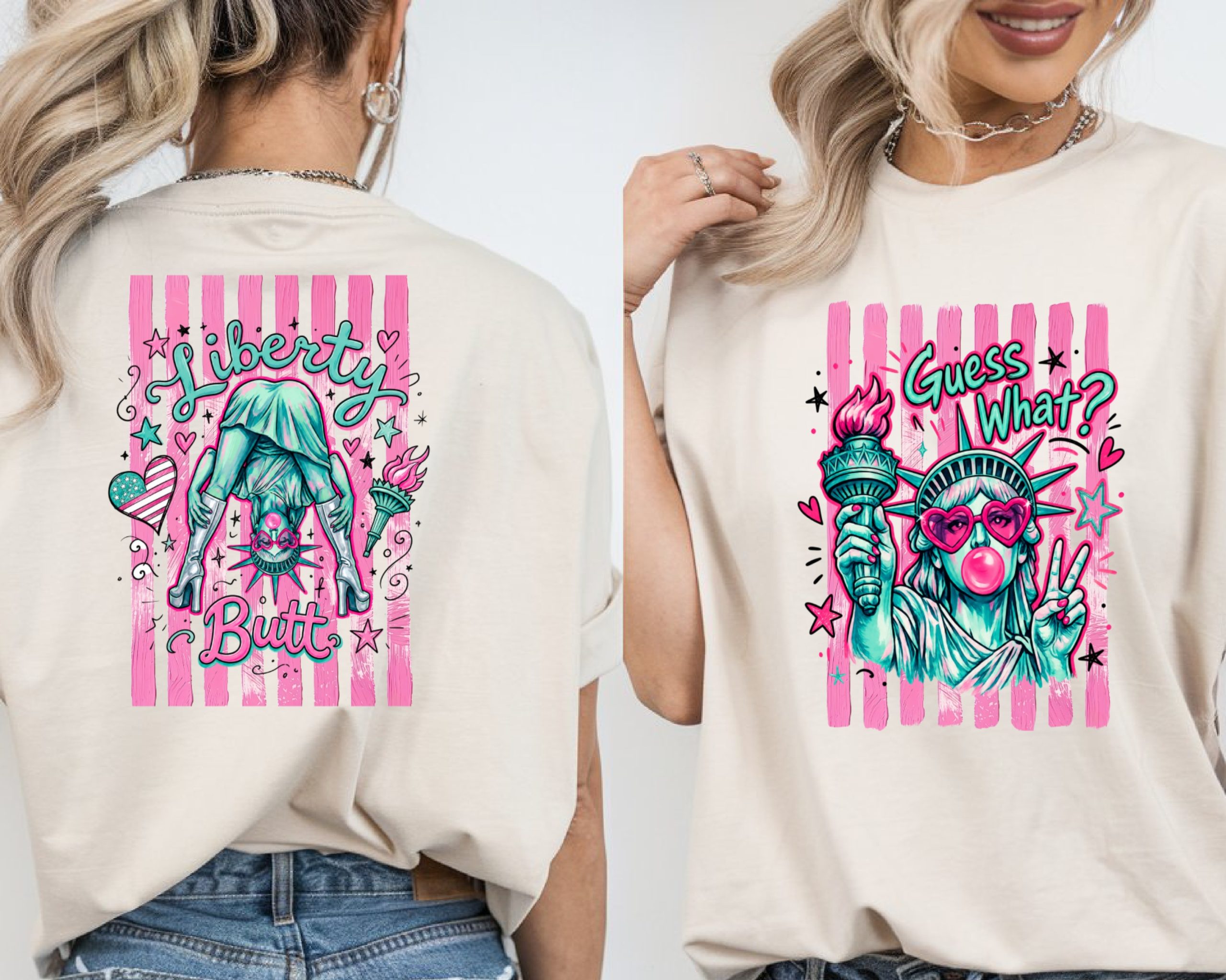 Sassy Statue of Liberty T-Shirt, Comfort Colors ® Pink Pop Art Y2K Tee, Bubblegum Liberty Peace Sign Graphic Shirt, Fun American Icon Gift - Image 2