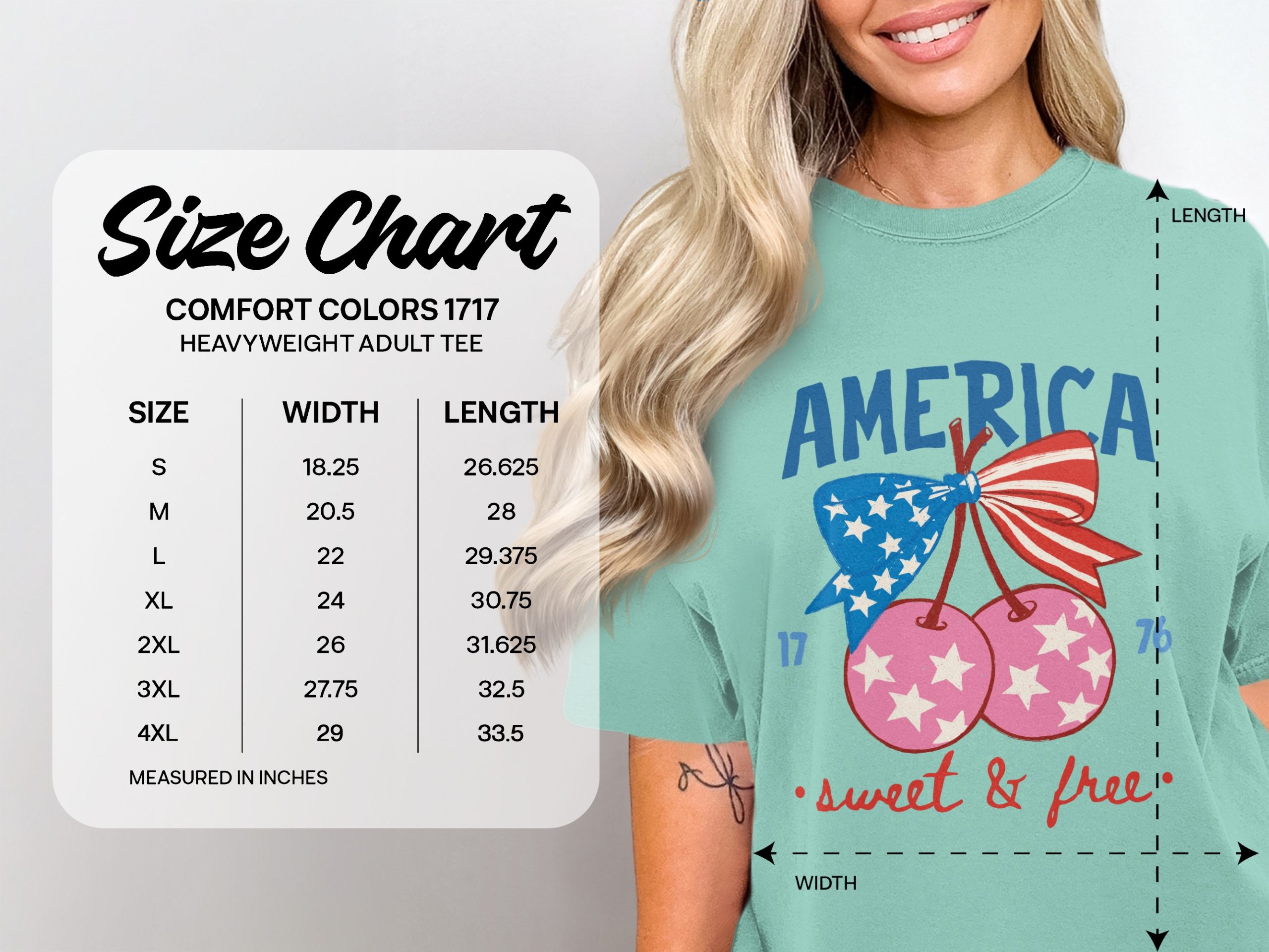 America Sweet & Free T-Shirt, Patriotic Cherry Bow Tee, Fourth of July Vintage Style Shirt, USA Flag Summer Graphic Tee Gift for Her - Image 6