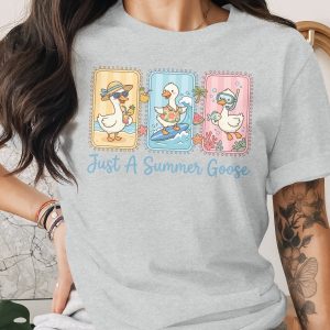 Just A Summer Goose T-Shirt, Cute Beach Vacation Tee, Kawaii Surfing Duck Snorkeling Ocean Animal Summer Vibes Graphic Shirt, Fun Holiday