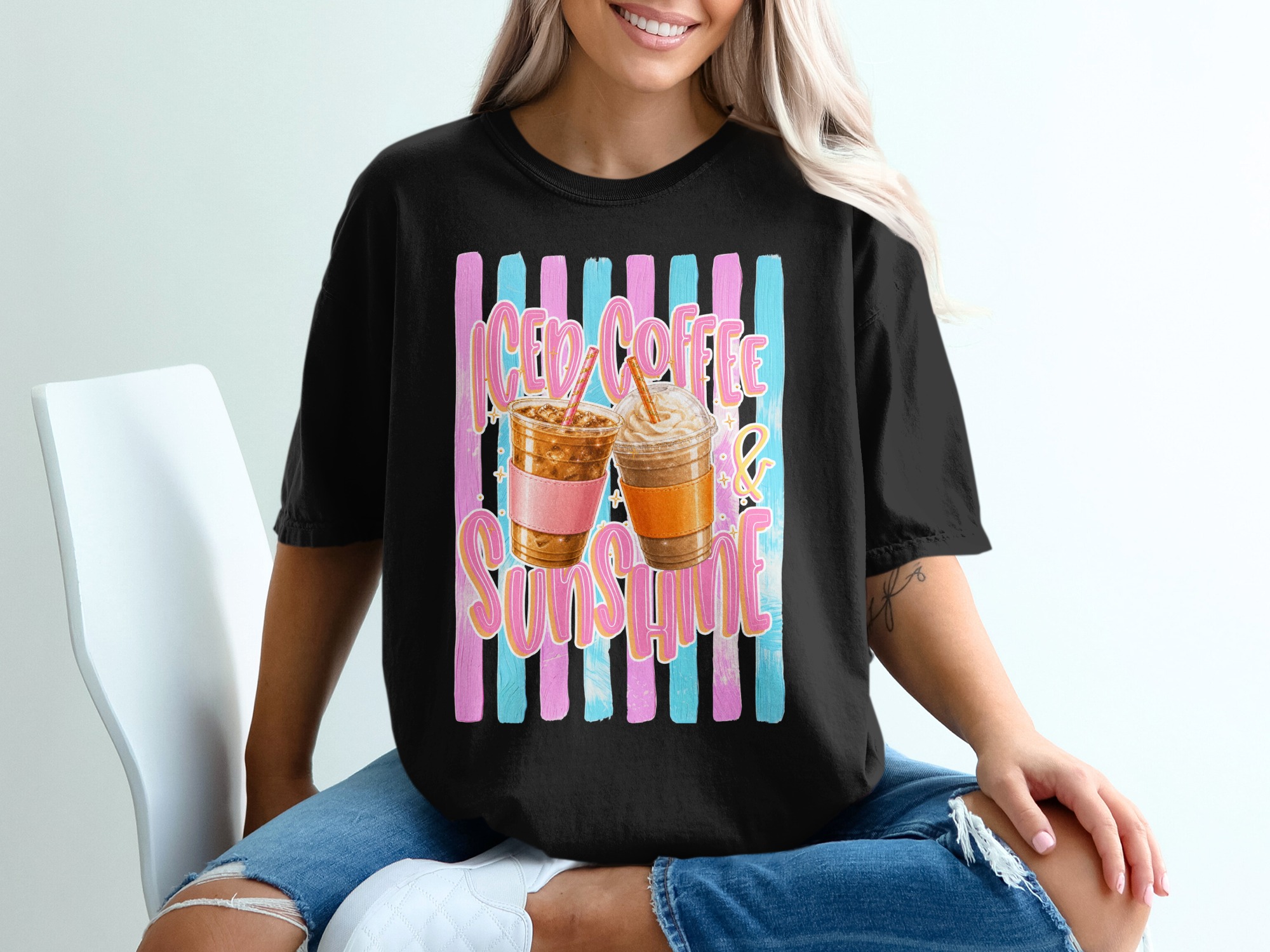Comfort Colors ® Iced Coffee & Sunshine T-Shirt, Coffee Lover Gift for Her, Summer Aesthetic Tee, Happy Vibes Shirt, Trendy Iced Coffee - Image 8