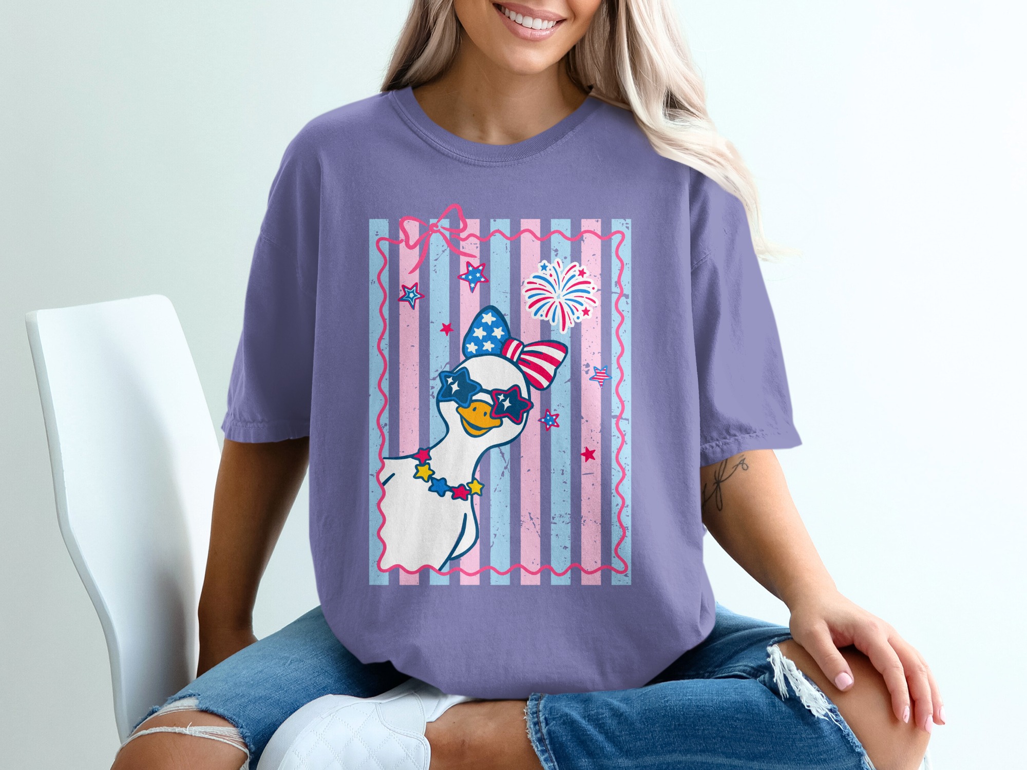 Comfort Colors® Cute Patriotic Goose T-Shirt, July 4th Duck Tee, USA Flag Sunglasses Summer Party Top, Independence Day Gift for Her - Image 13