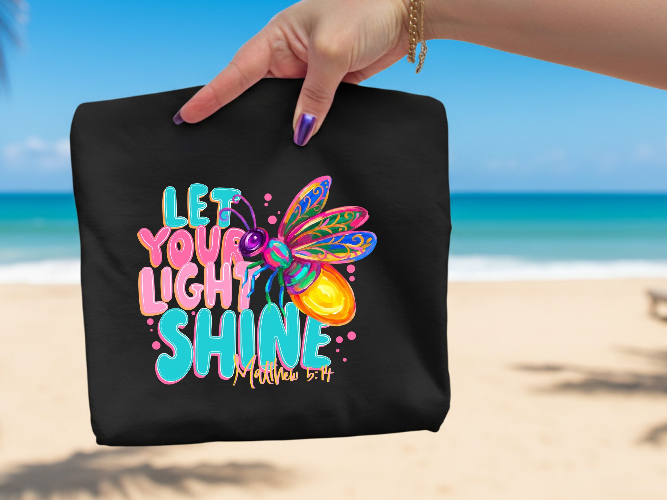 Let Your Light Shine T-Shirt, Matthew 5:14 Firefly Christian Tee, Inspirational Faith Religious Scripture Gift, Colorful Women's Top - Image 2