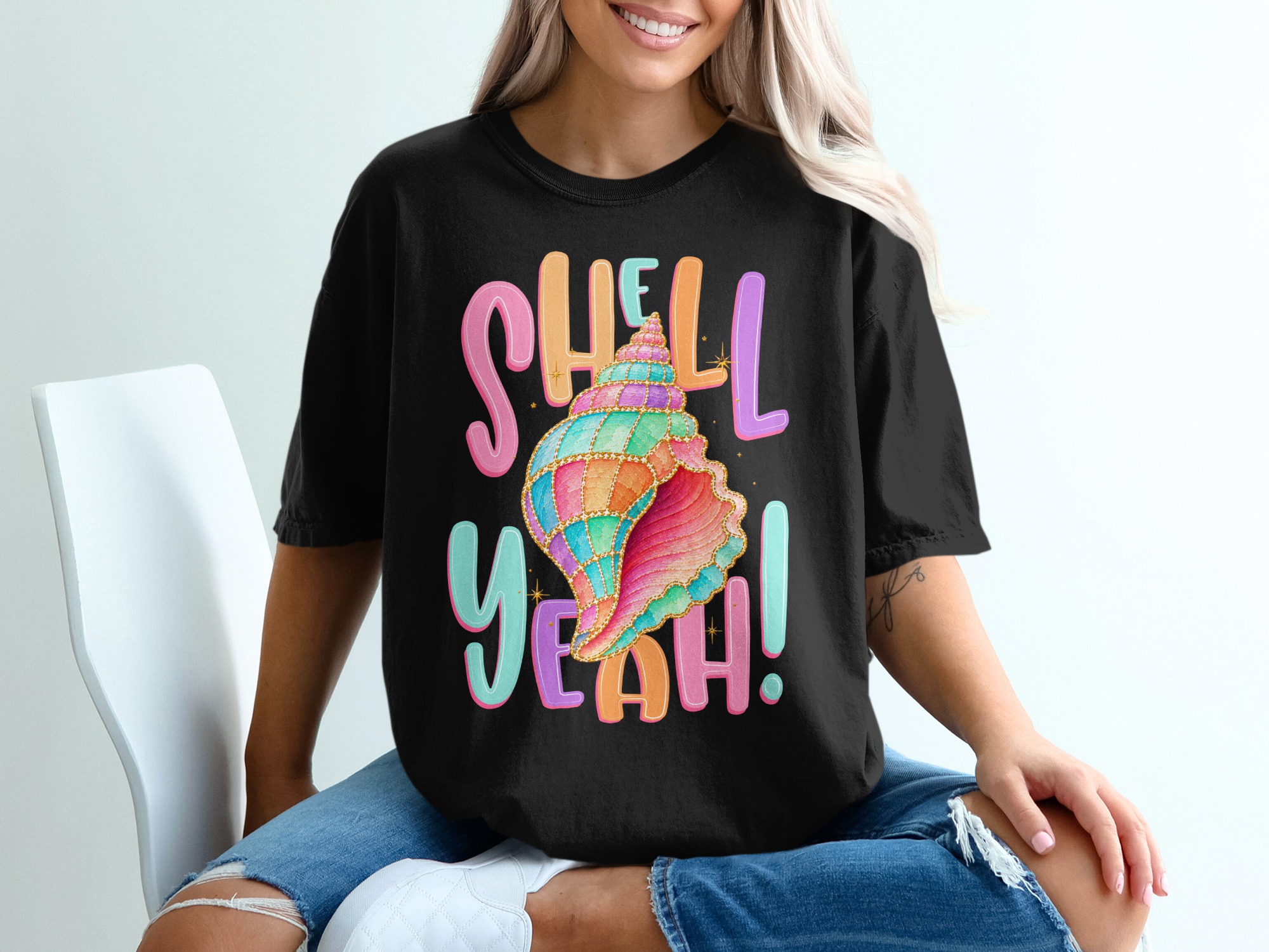 Shell Yeah T-Shirt, Funny Seashell Shirt, Pastel Ocean Beach Tee, Cute Vacation Top, Mermaid Core Style Gift for Her - Image 8