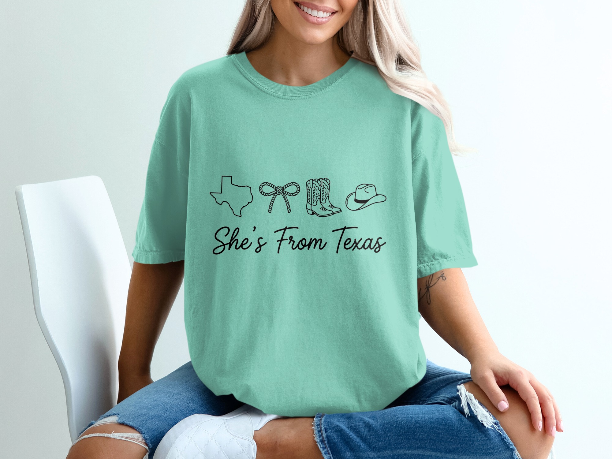 She's From Texas T-Shirt, Texas Outline Cowgirl Boots Hat Rope Bow Western Tee, Southern Pride Gift for Her, Country Girl Shirt - Image 10