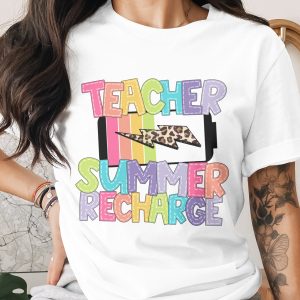 Teacher Summer Recharge T-Shirt - Leopard Lightning