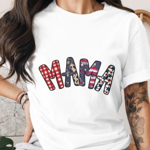 Patriotic Mama T-Shirt, American Flag Mama Shirt, Fourth of July Mom Tee, Gingham Leopard Print Mama Shirt, Gift for New Mom