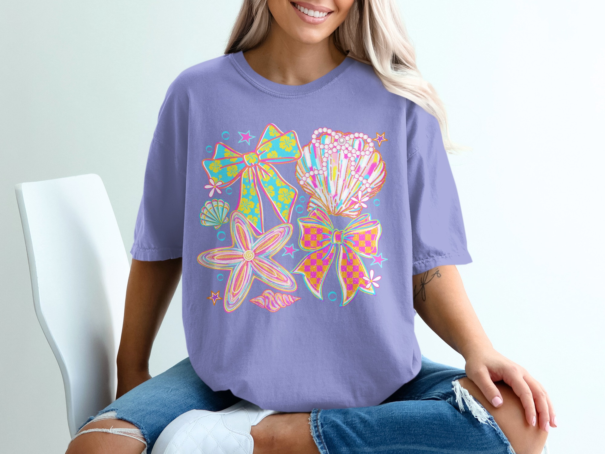 Comfort Colors® Coquette Seashell Bow T-Shirt, Y2K Beachy Aesthetic, Preppy Summer Top, Vacation Girl Tee, Gift for Her - Image 18