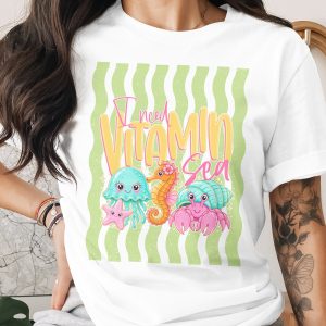 Comfort Colors® Vitamin Sea T-Shirt, Cute Ocean Animals Beach Tee, Summer Vacation Shirt, Nautical Crab Seahorse Starfish Jellyfish Gift