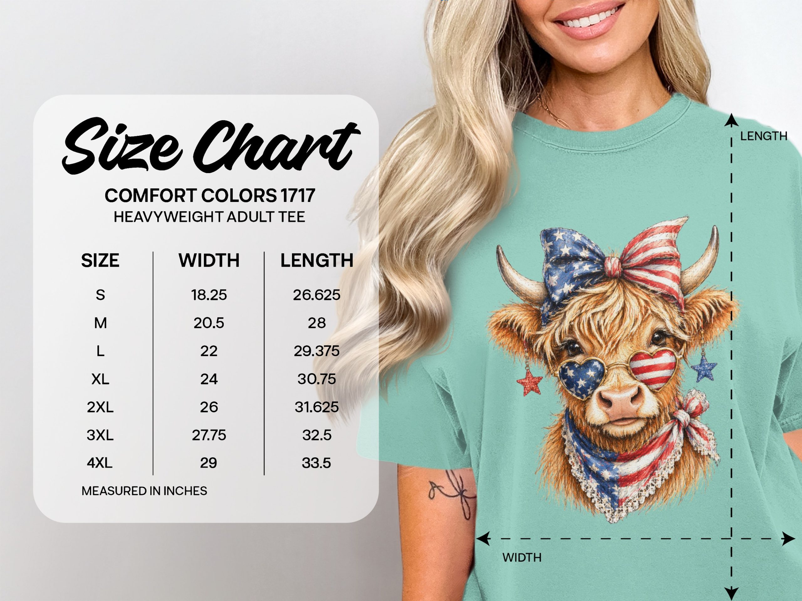 Patriotic Highland Cow American Flag T-Shirt - Image 4