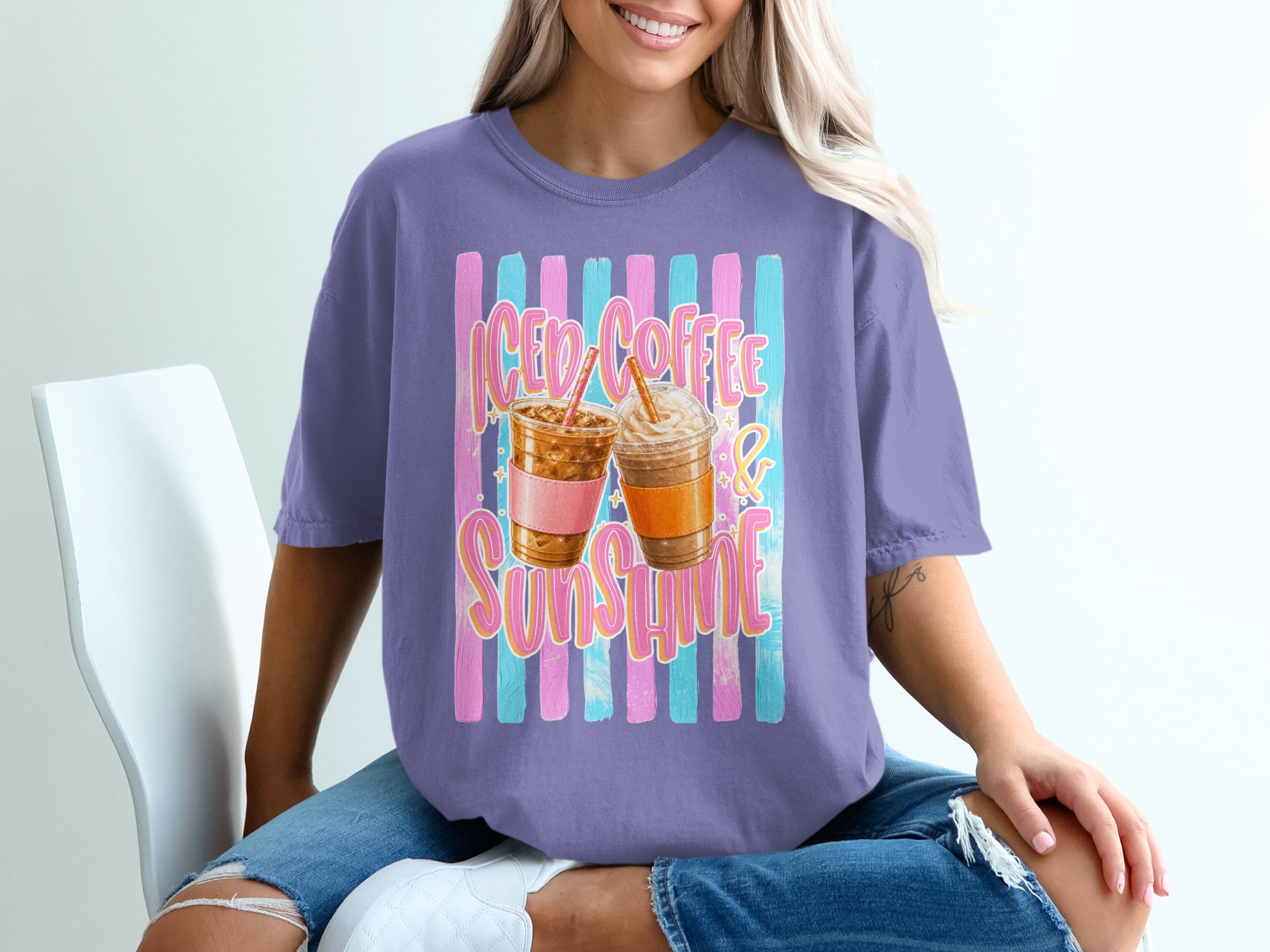 Comfort Colors ® Iced Coffee & Sunshine T-Shirt, Coffee Lover Gift for Her, Summer Aesthetic Tee, Happy Vibes Shirt, Trendy Iced Coffee - Image 13