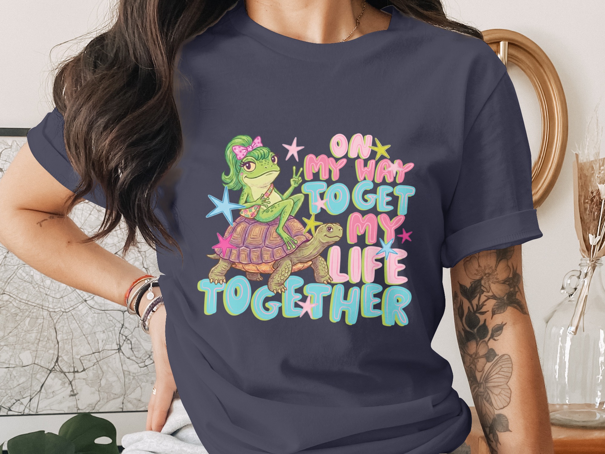 On My Way To Get My Life Together Frog Turtle T-Shirt, Cute Whimsical Meme Shirt, Funny Relatable Animal Tee, Y2K Aesthetic Gift - Image 3