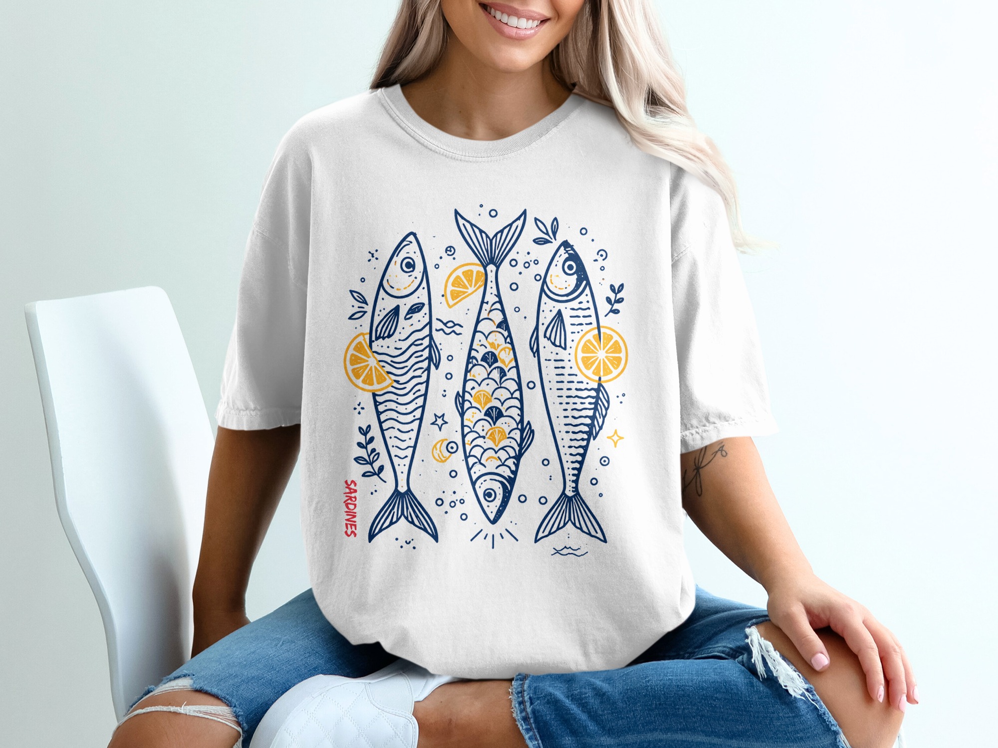 Sardine Fish T-Shirt, Coastal Foodie Tee, Unique Lemon Sardine Graphic Shirt, Mediterranean Ocean Lover Apparel Gift - Image 6