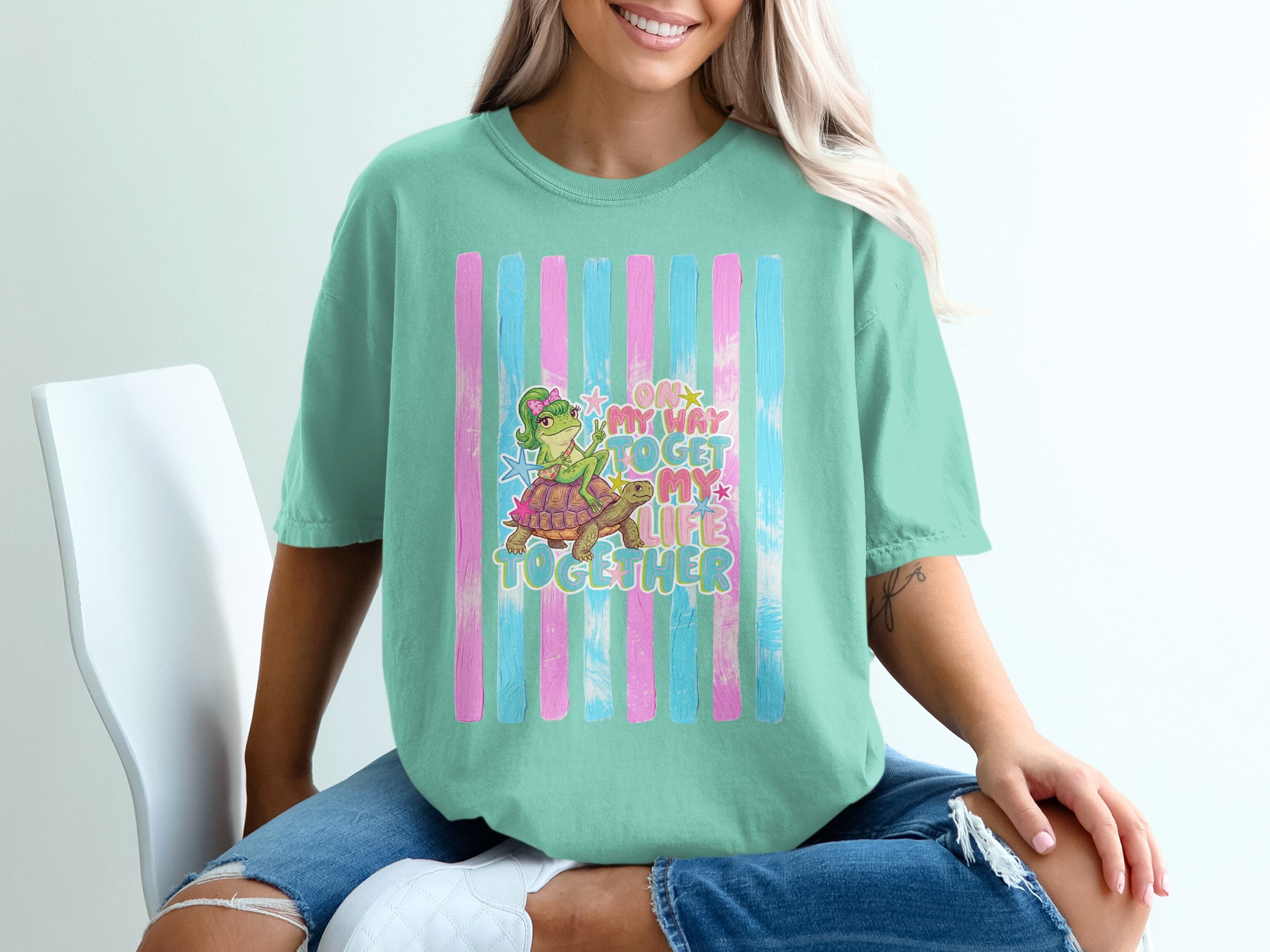 Comfort Colors ® Frog Turtle T-Shirt, On My Way To Get My Life Together Tee, Funny Adulting Shirt, Whimsical Animal Lover Gift, Cute Pastel - Image 10