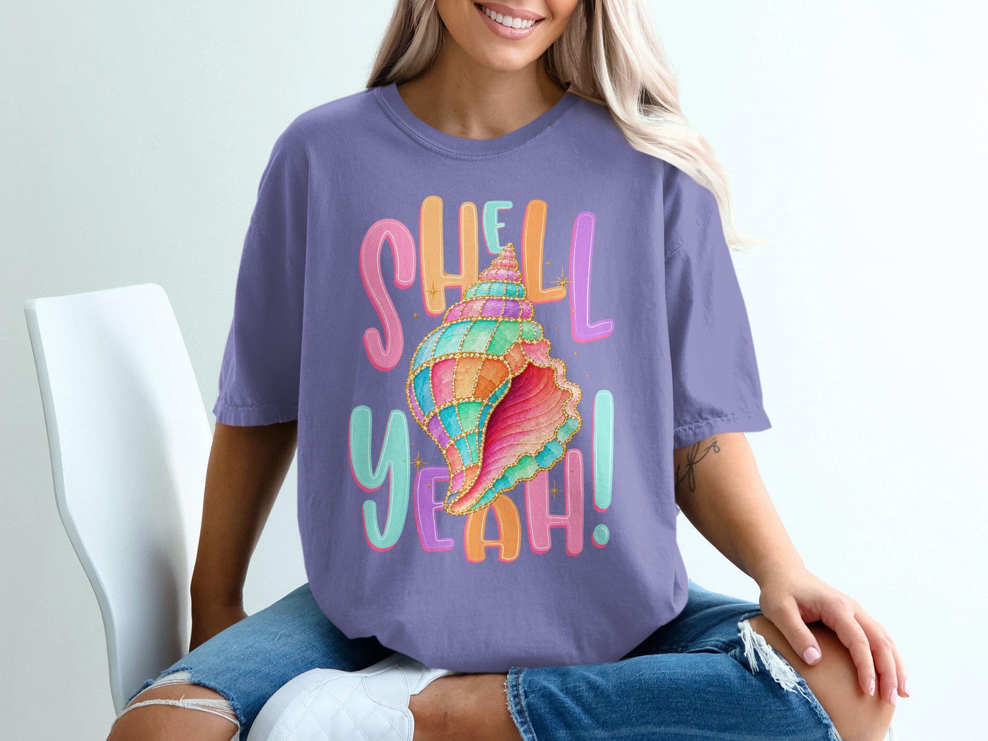 Shell Yeah T-Shirt, Funny Seashell Shirt, Pastel Ocean Beach Tee, Cute Vacation Top, Mermaid Core Style Gift for Her - Image 13