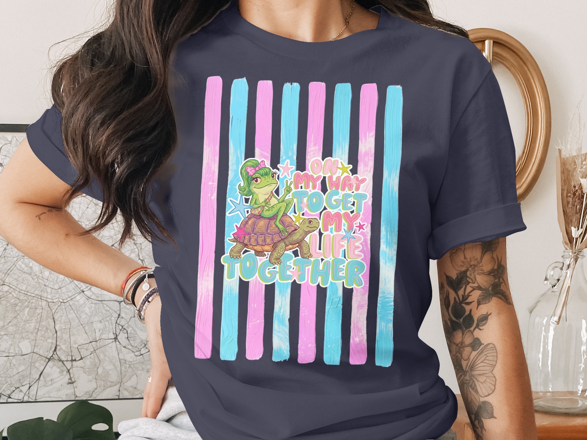 Comfort Colors ® Frog Turtle T-Shirt, On My Way To Get My Life Together Tee, Funny Adulting Shirt, Whimsical Animal Lover Gift, Cute Pastel - Image 3
