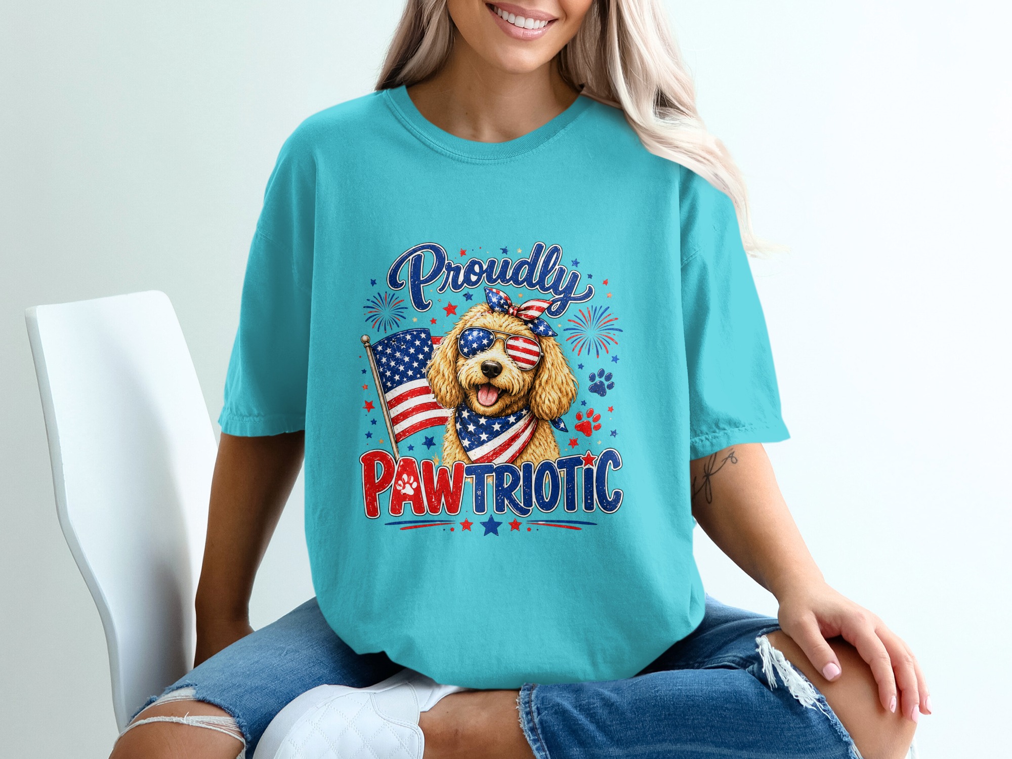 Comfort Colors® Proudly Pawtriotic T-Shirt, Patriotic Goldendoodle Dog Mom USA Flag Tee, 4th of July, Summer Dog Lover Gift - Image 9