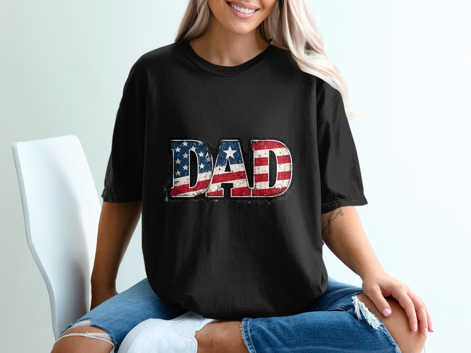 Comfort Colors® Dad T-Shirt, Patriotic American Flag Dad Shirt, Father's Day Gift, Distressed Flag Tee, Fourth of July, Gift for Papa - Image 8