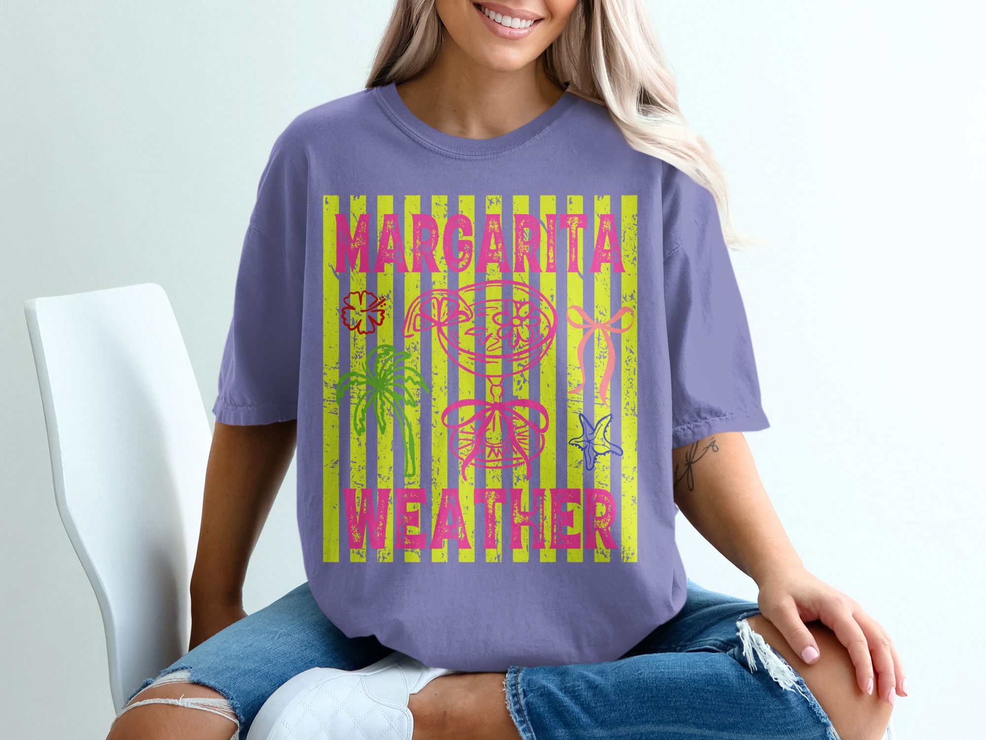 Margarita Weather T-Shirt, Tropical Vacation Beach Party Tee, Girls Trip Outfit, Bright Neon Summer Fun Shirt, Y2K Style Women's Top - Image 13
