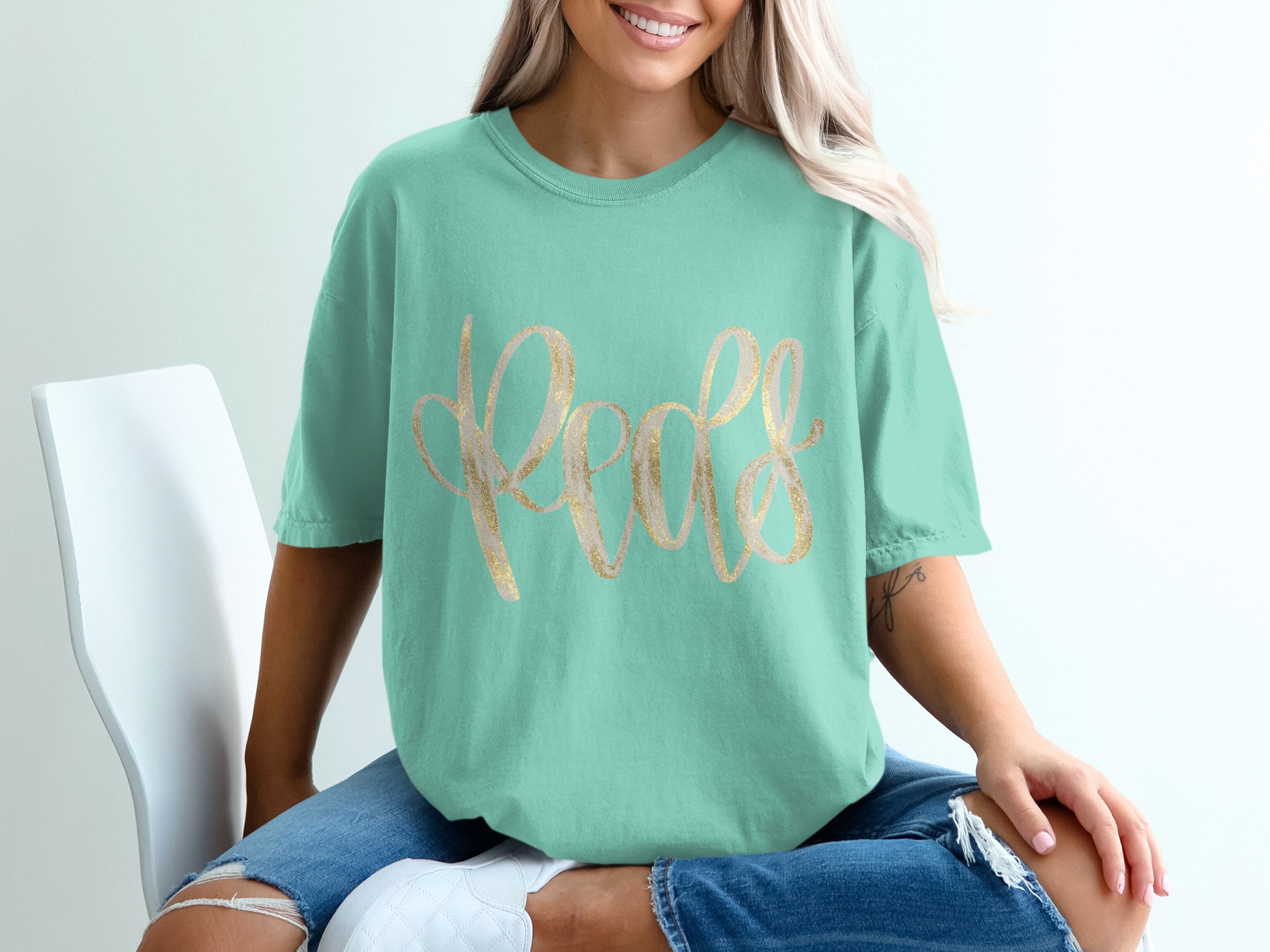 Peace T-Shirt, Faux Gold Glitter Script Tee, Inspirational Message Top, Positive Vibe Shirt for Her, Elegant Casual Gift - Image 10