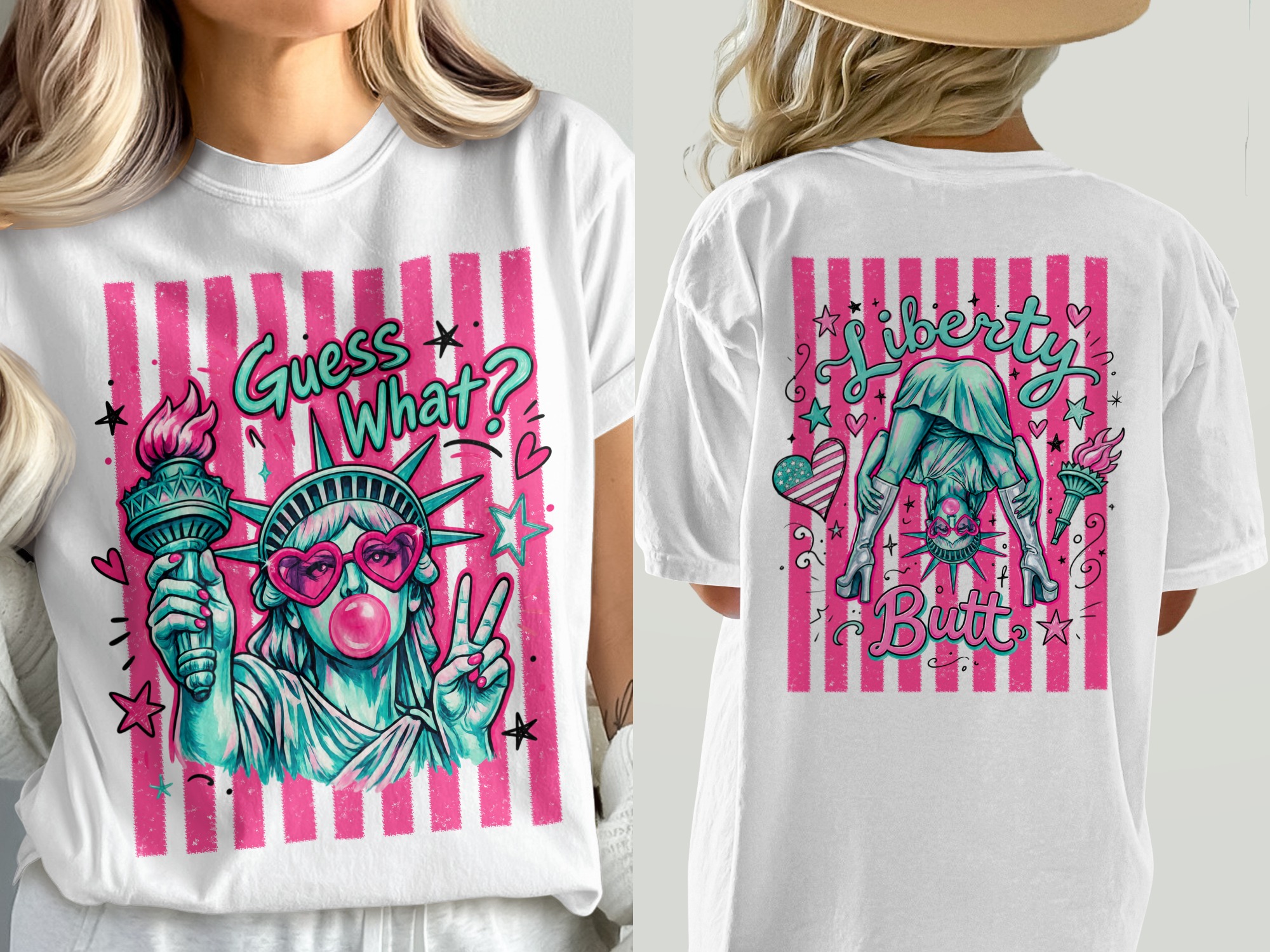 Sassy Lady Liberty T-Shirt, Comfort Colors ® Pop Art Tee, Y2K Aesthetic 'Guess What?' Graphic Funky Gift