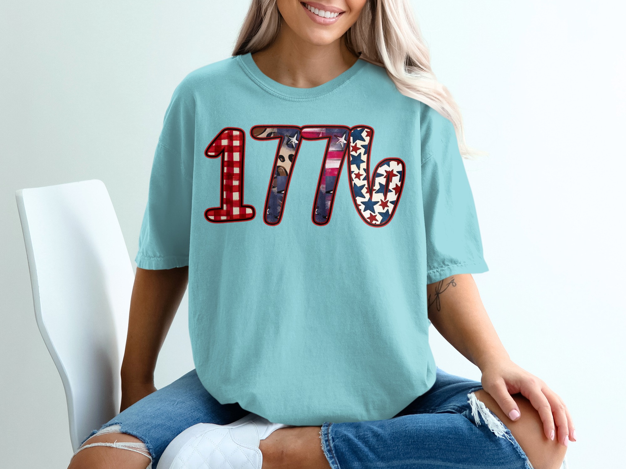 1776 Patriotic T-Shirt, Fourth of July America Tee, Distressed Americana Design, Independence Day Buffalo Plaid Leopard Print - Image 19