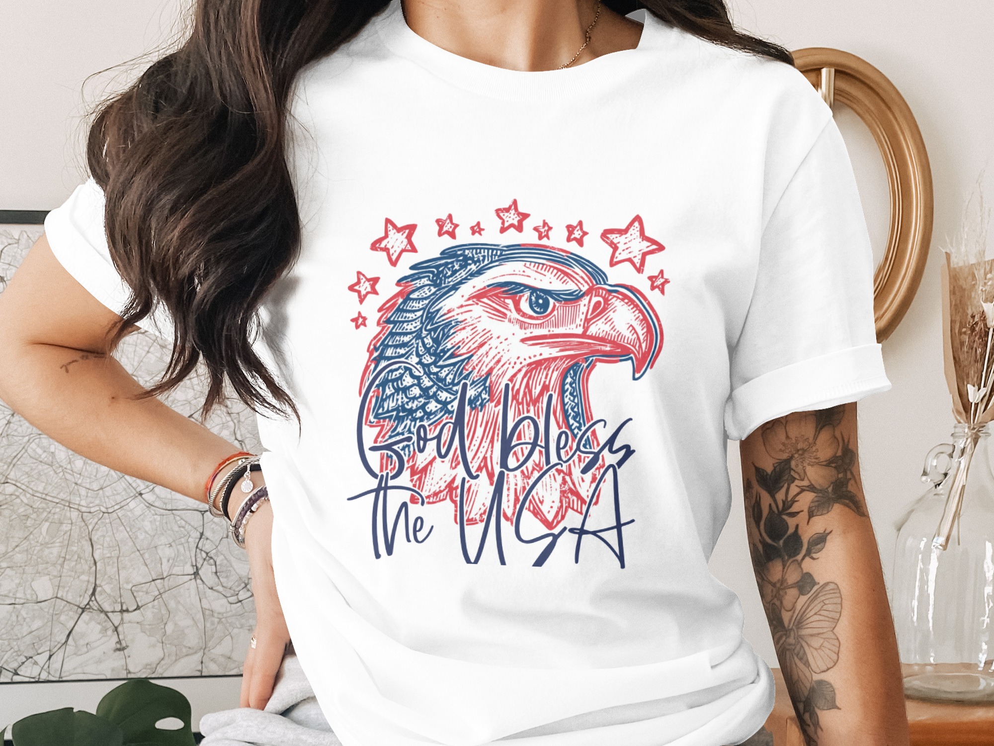 God Bless USA Patriotic Eagle Graphic T-Shirt