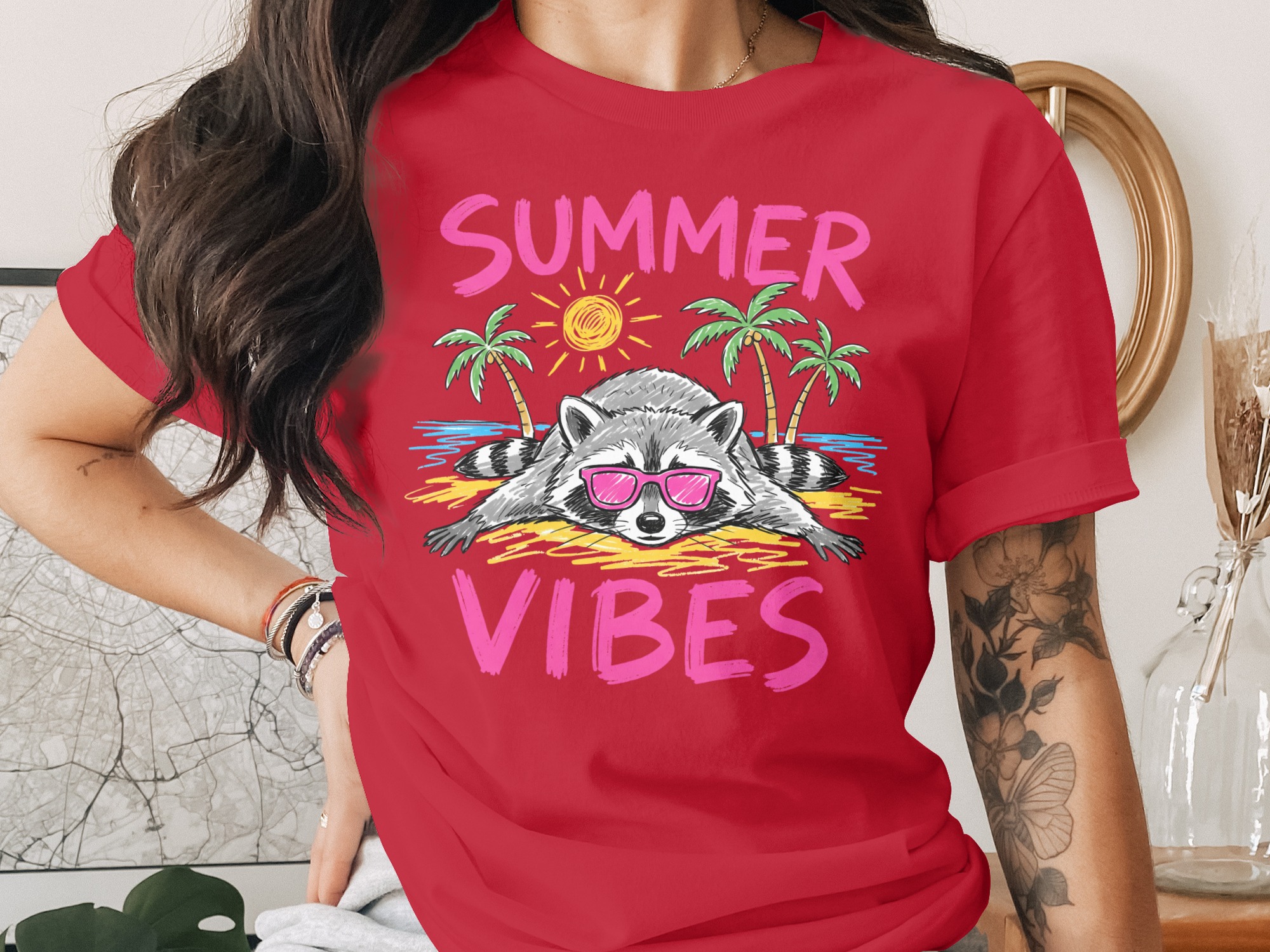 Comfort Colors® Summer Vibes Raccoon T-Shirt, Beach Vacation Tee, Relaxed Animal Lover Shirt, Fun Summer Graphic Top - Image 4