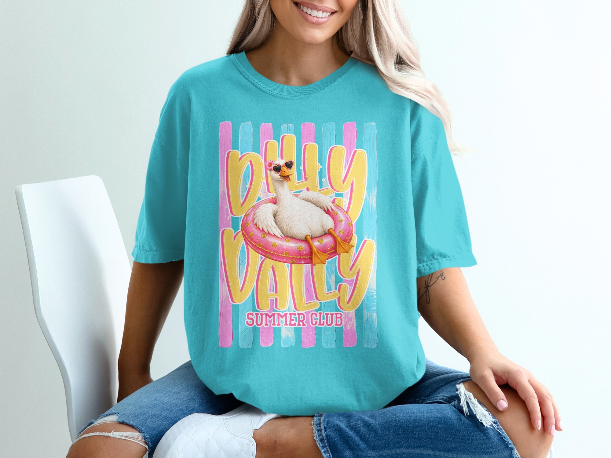 Comfort Colors ® Silly Sally Summer Club T-Shirt, Funny Goose Tee, Cute Heart Sunglasses Graphic, Retro Summer Vibe Shirt, Vacation Lake - Image 9