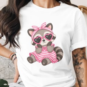 Cute Raccoon Pink Heart Sunglasses T-Shirt